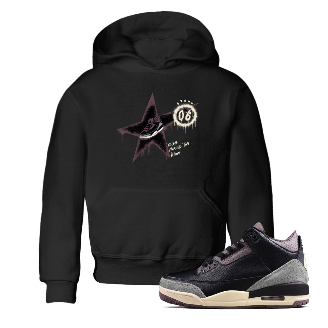Kicks Make You Glow snkmatch Tees Kids - Air Jordan 3 A Ma Maniere x Black