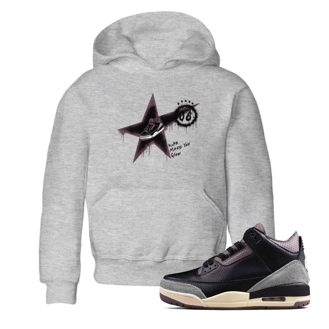 Kicks Make You Glow snkmatch Tees Kids - Air Jordan 3 A Ma Maniere x Black