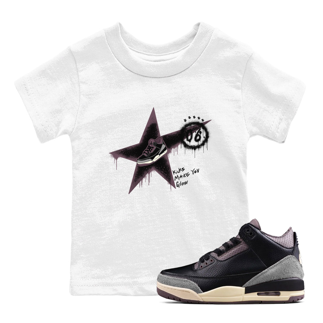 Kicks Make You Glow snkmatch Tees Kids - Air Jordan 3 A Ma Maniere x Black