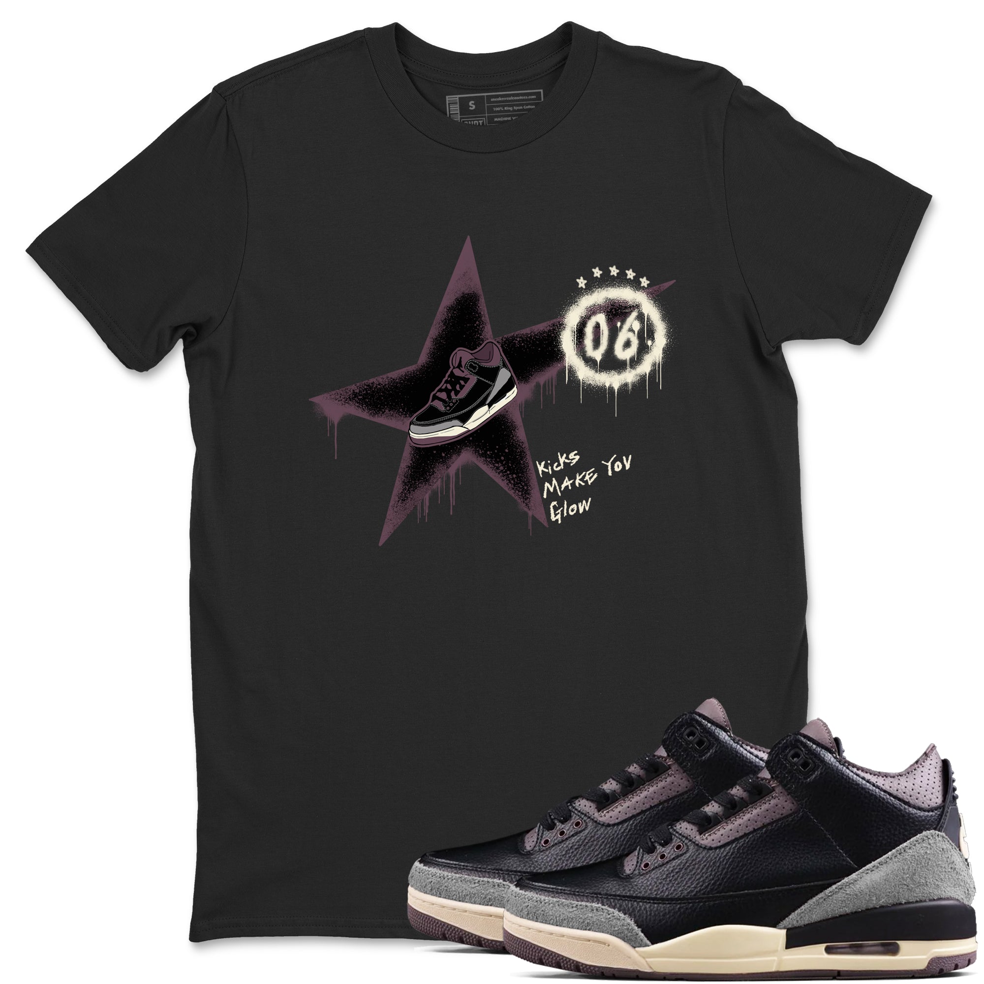 Kicks Make You Glow snkmatch Tees - Air Jordan 3 A Ma Maniere x Black
