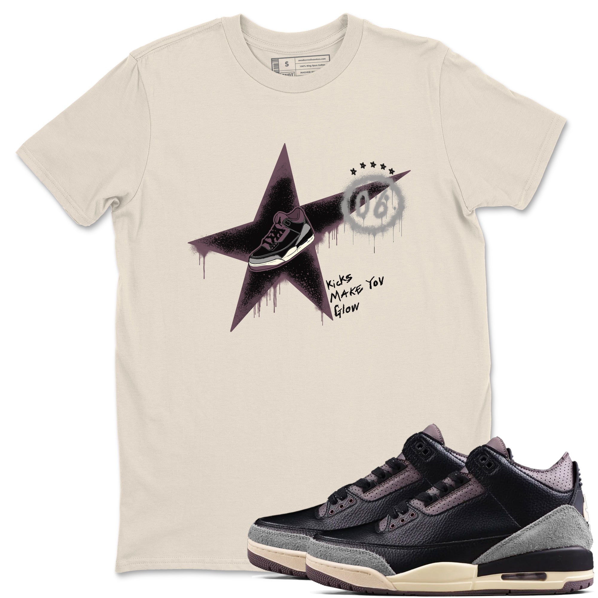Kicks Make You Glow snkmatch Tees - Air Jordan 3 A Ma Maniere x Black