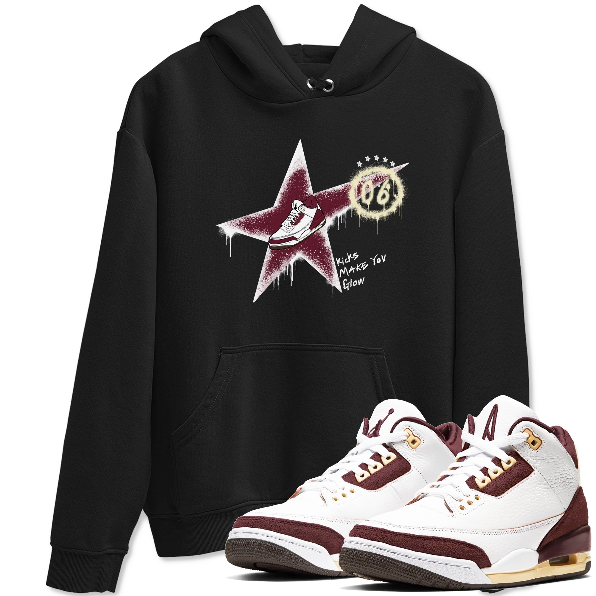 Kicks Make You Glow snkmatch Tees - Air Jordan 3 A Ma Maniere x Burgundy Crush