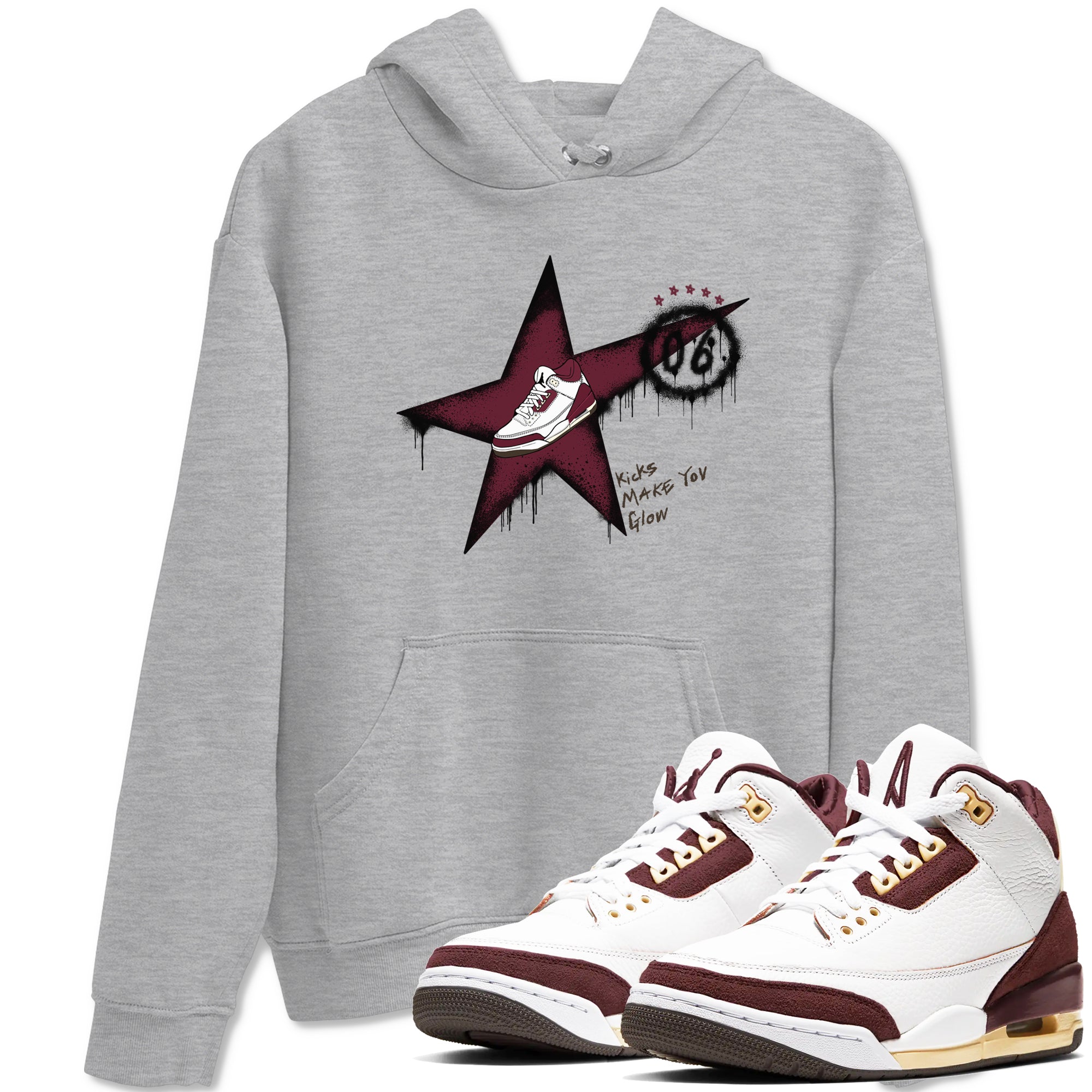 Kicks Make You Glow snkmatch Tees - Air Jordan 3 A Ma Maniere x Burgundy Crush