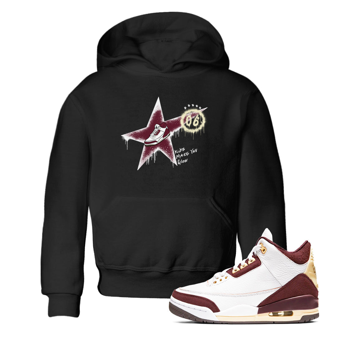 Kicks Make You Glow snkmatch Tees Kids - Air Jordan 3 A Ma Maniere x Burgundy Crush