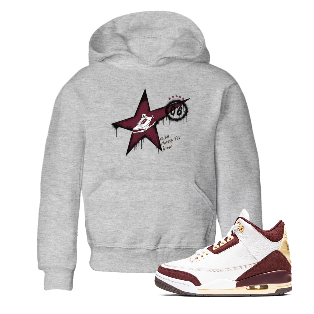 Kicks Make You Glow snkmatch Tees Kids - Air Jordan 3 A Ma Maniere x Burgundy Crush