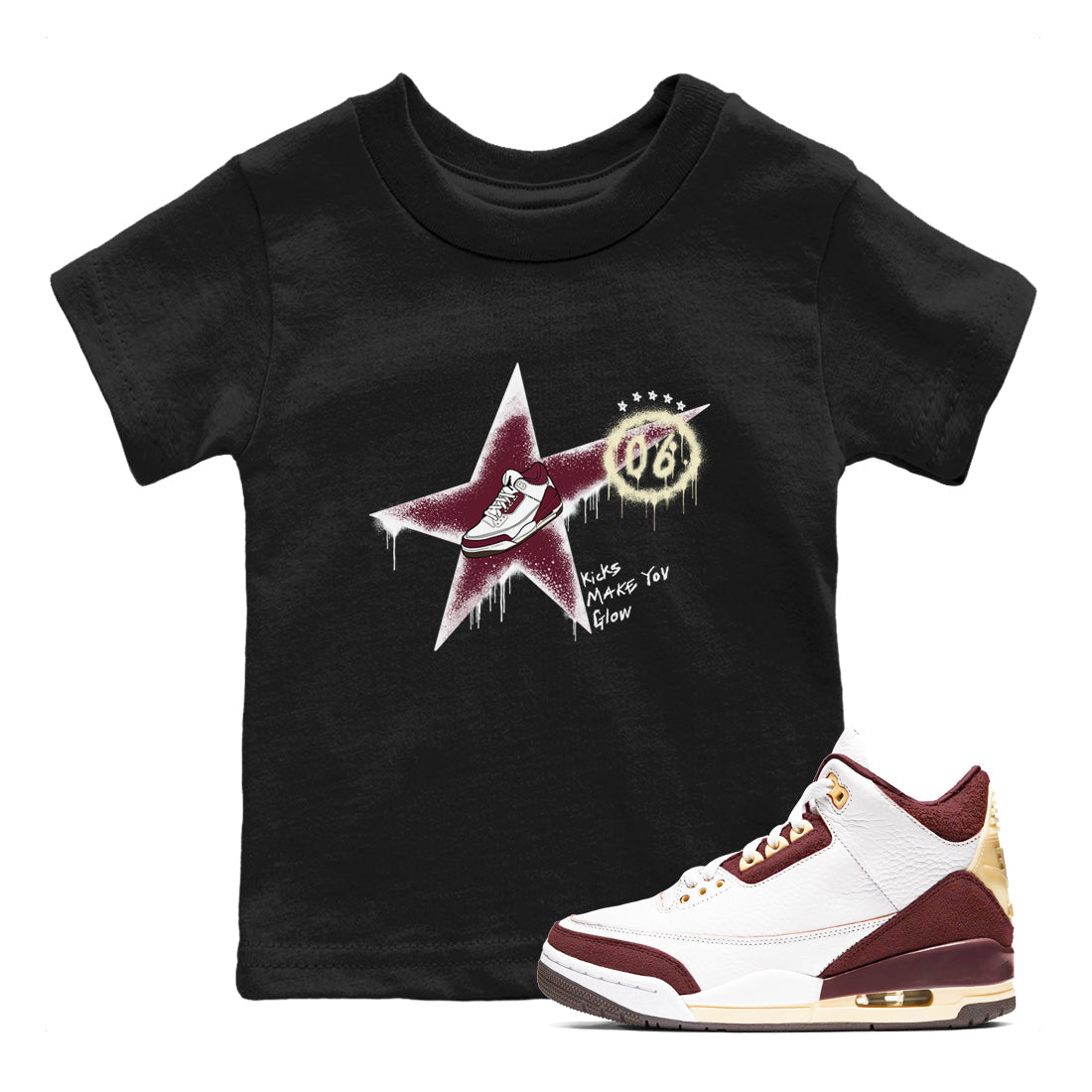 Kicks Make You Glow snkmatch Tees Kids - Air Jordan 3 A Ma Maniere x Burgundy Crush