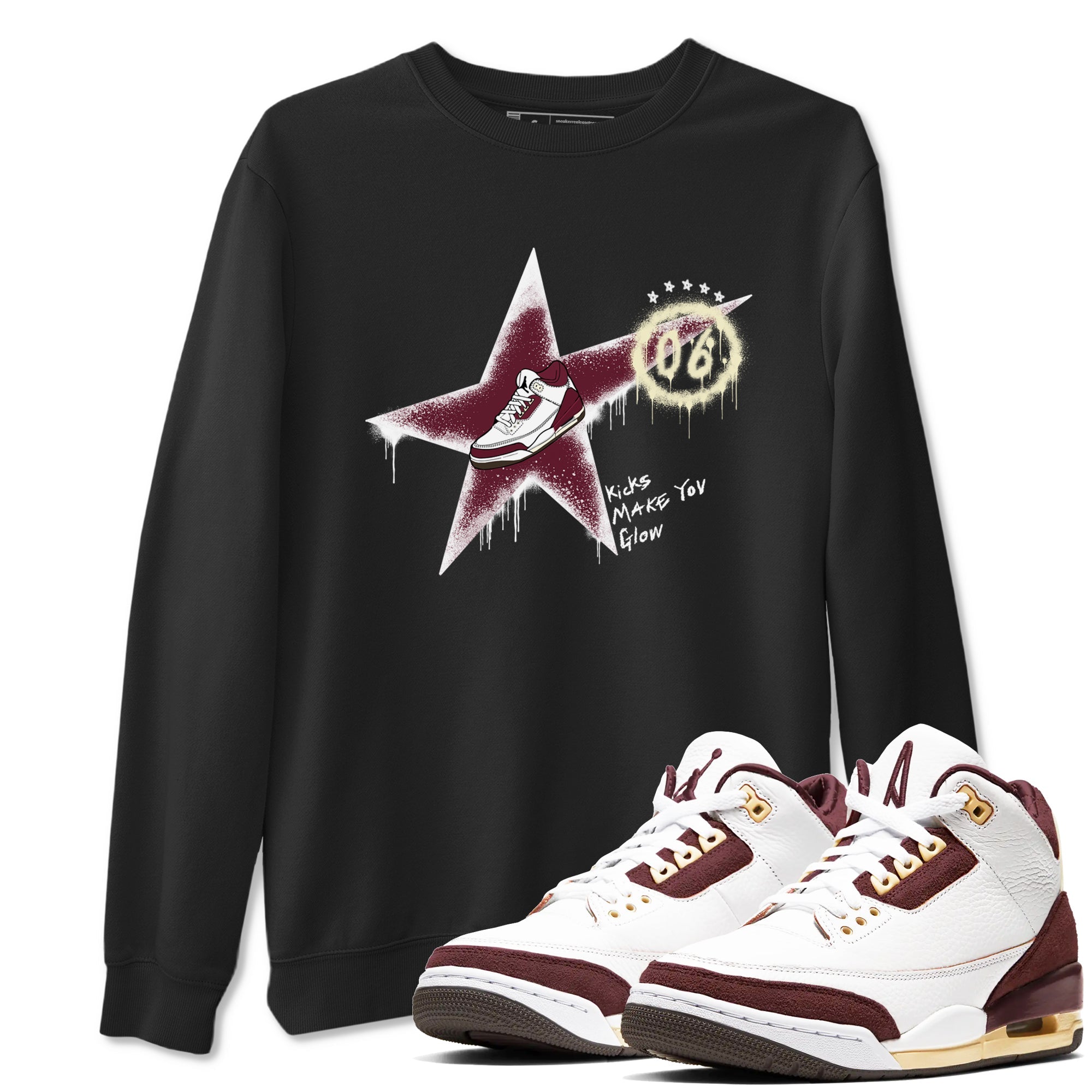 Kicks Make You Glow snkmatch Tees - Air Jordan 3 A Ma Maniere x Burgundy Crush