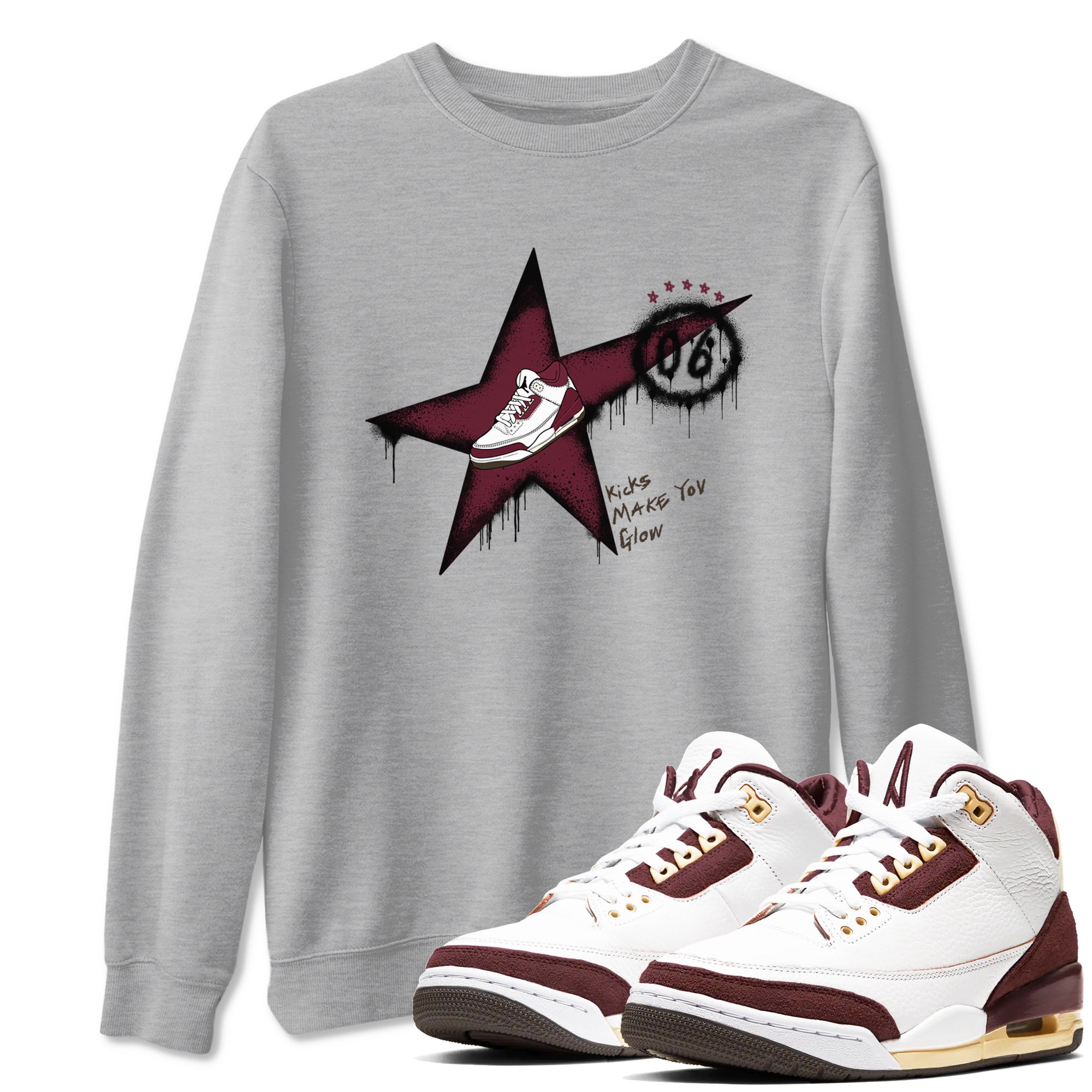 Kicks Make You Glow snkmatch Tees - Air Jordan 3 A Ma Maniere x Burgundy Crush