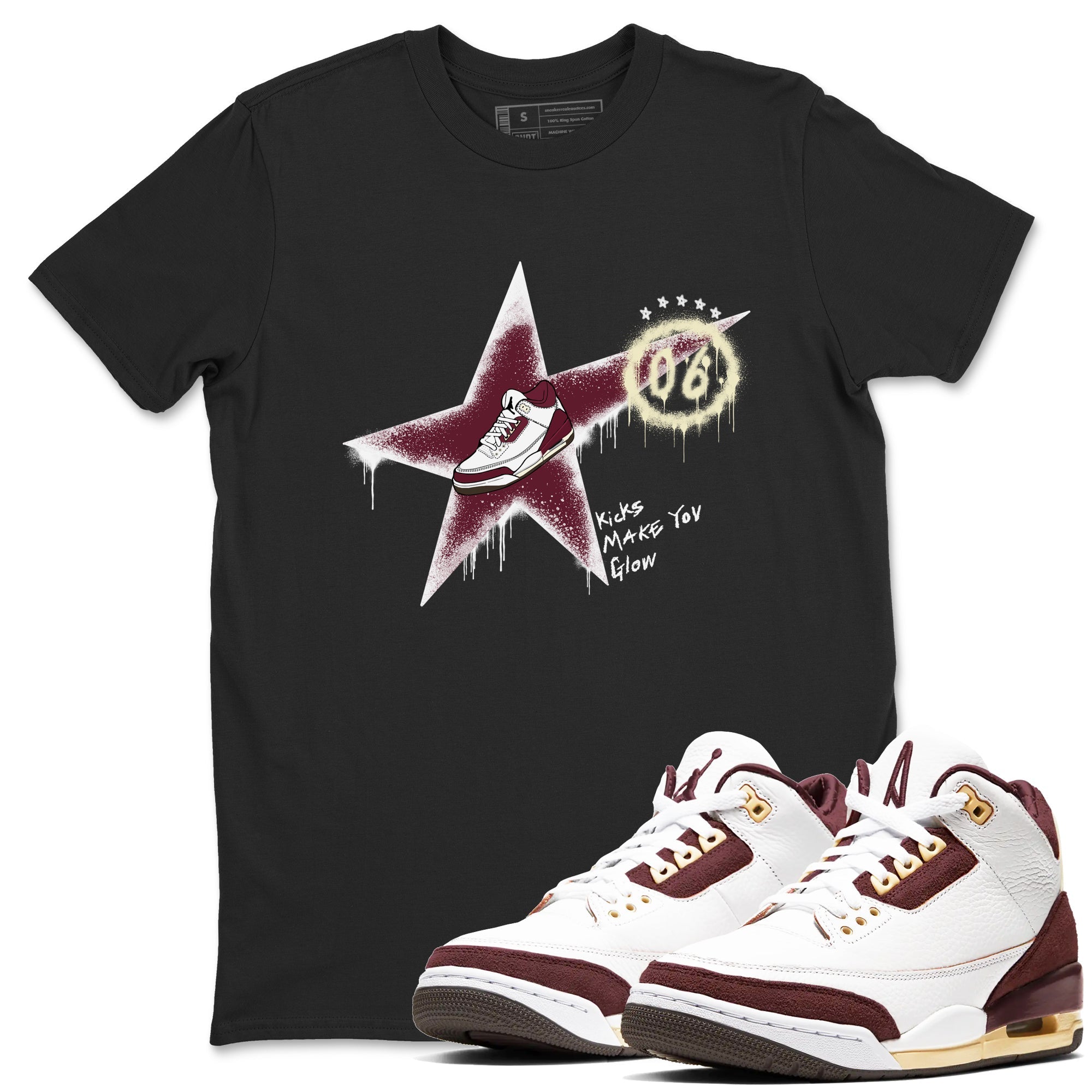 Kicks Make You Glow snkmatch Tees - Air Jordan 3 A Ma Maniere x Burgundy Crush