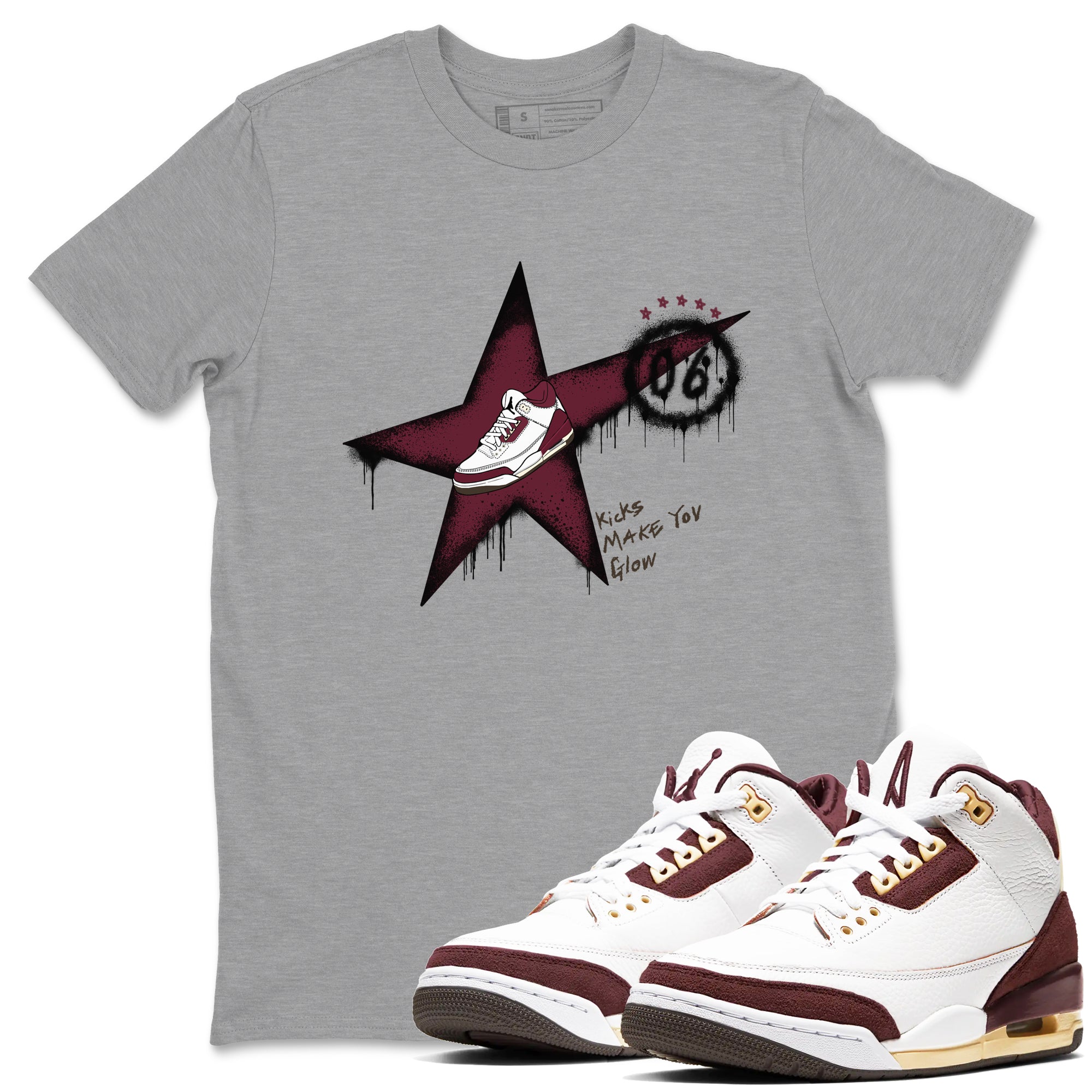 Kicks Make You Glow snkmatch Tees - Air Jordan 3 A Ma Maniere x Burgundy Crush