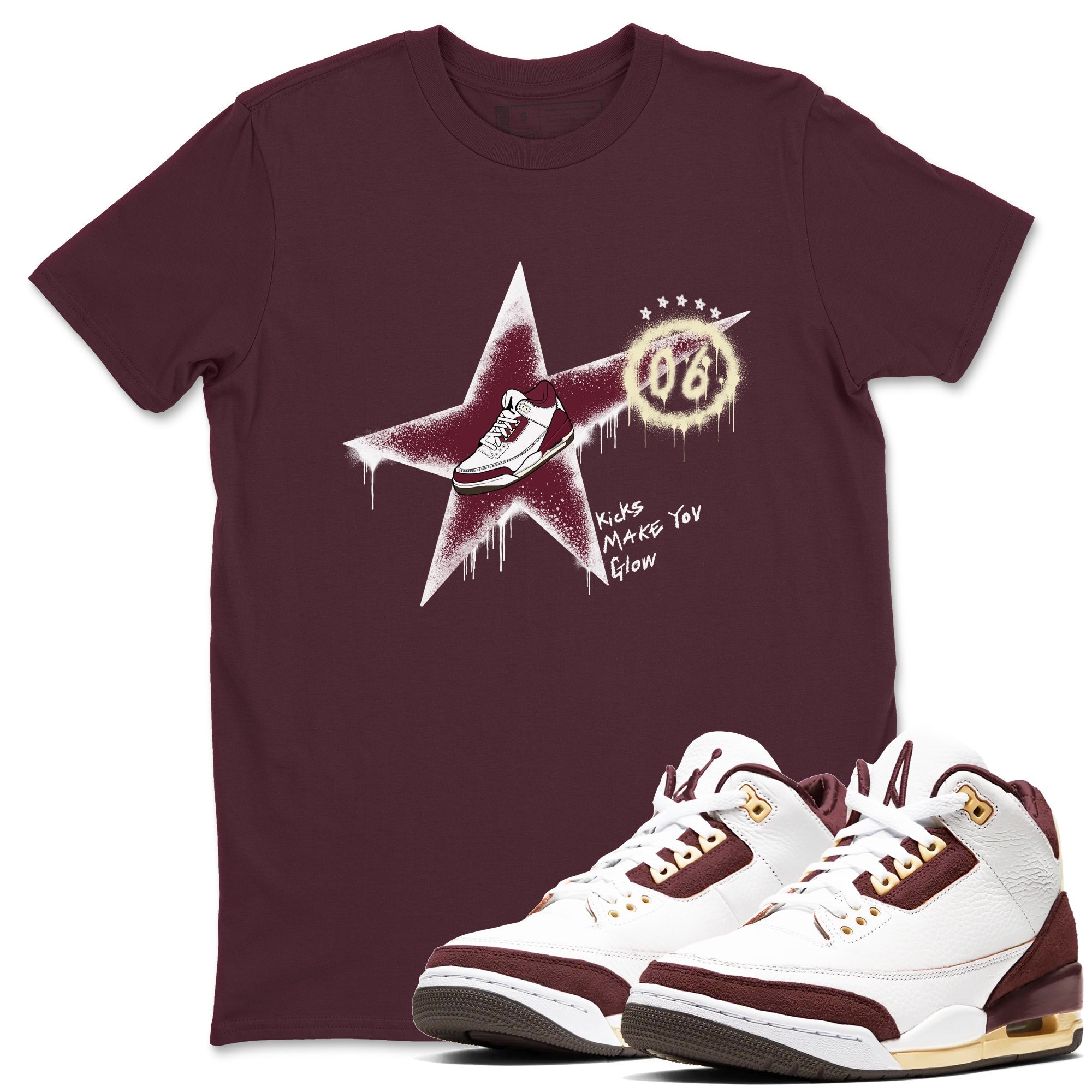 Kicks Make You Glow snkmatch Tees - Air Jordan 3 A Ma Maniere x Burgundy Crush