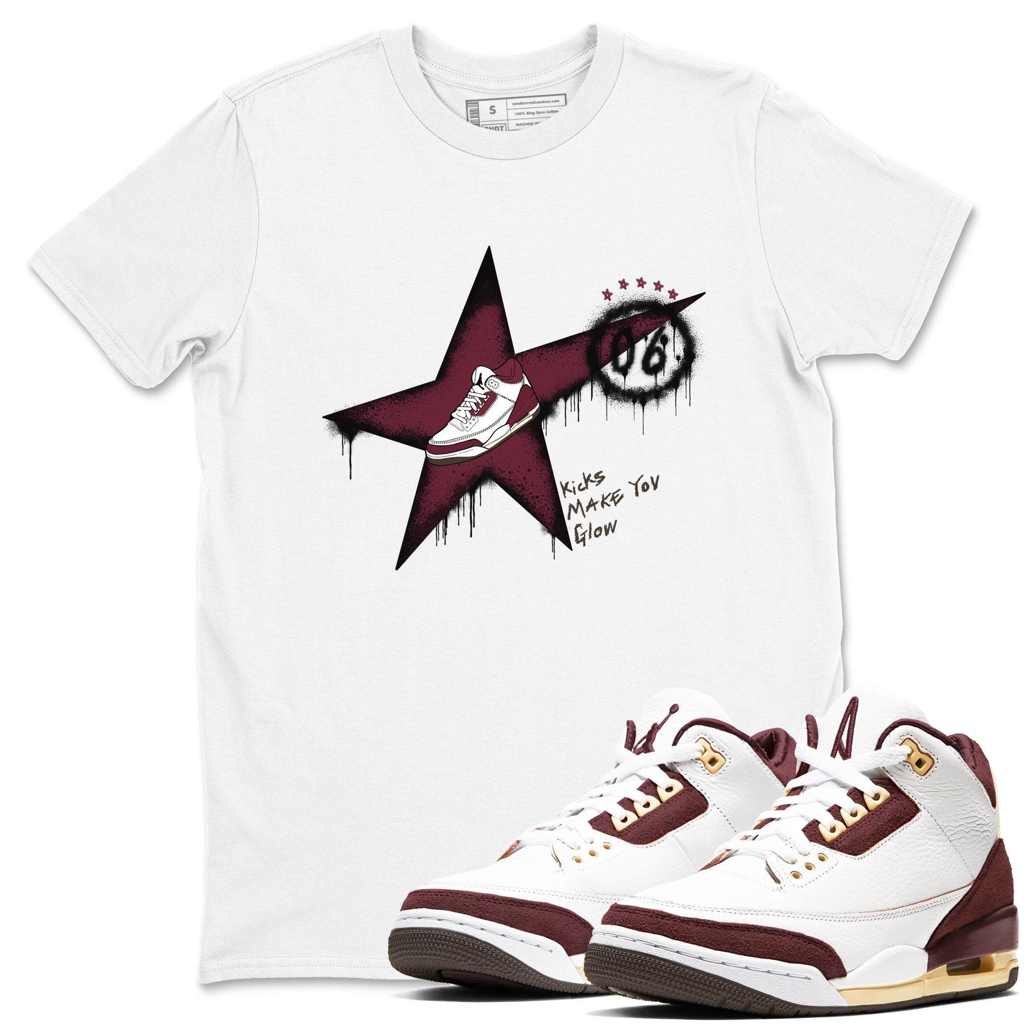 Kicks Make You Glow snkmatch Tees - Air Jordan 3 A Ma Maniere x Burgundy Crush