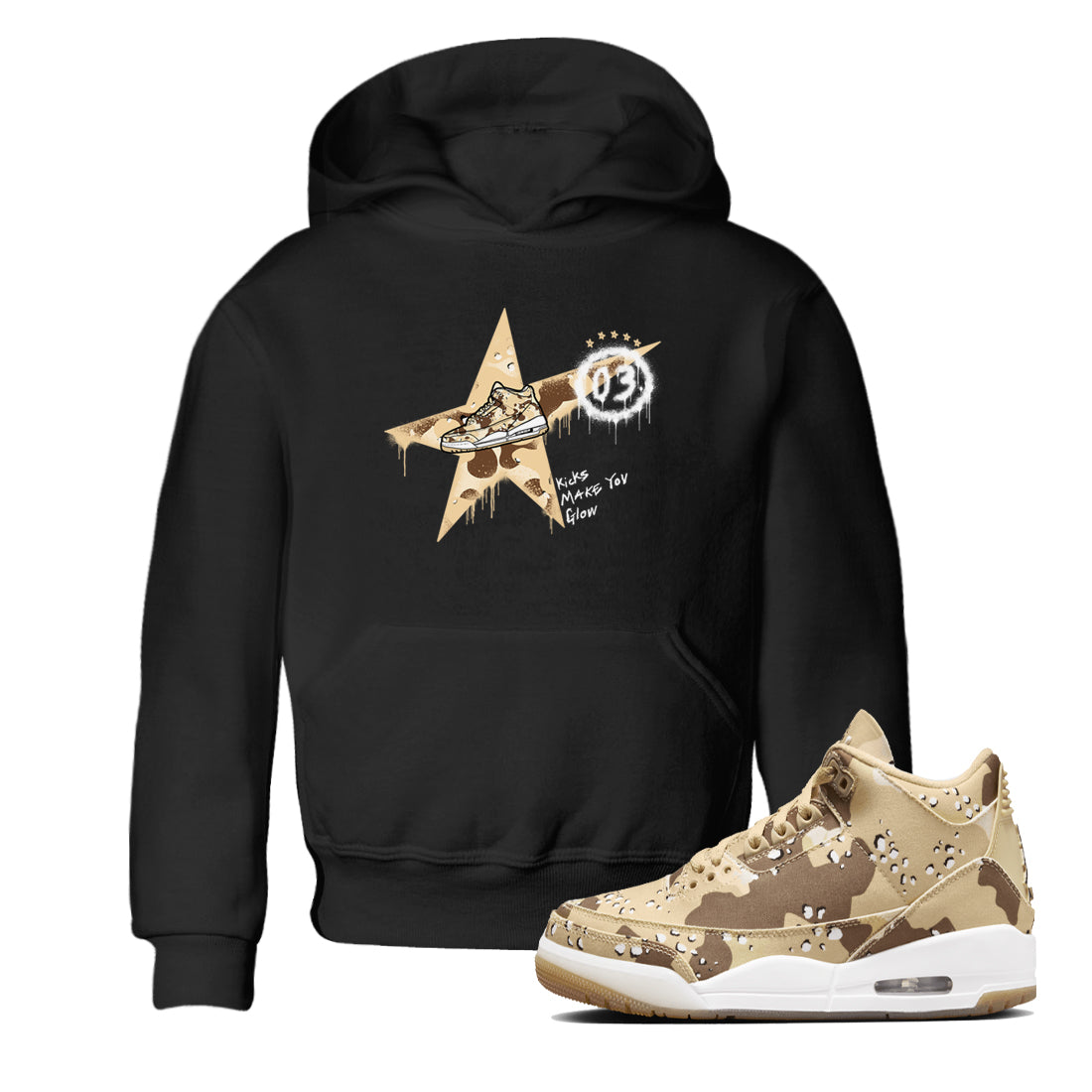 Kicks Make You Glow snkmatch Tees Kids - Air Jordan 3 Desert Camo