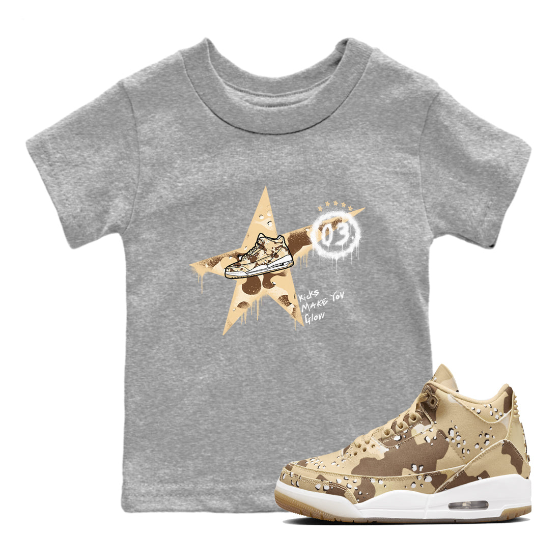 Kicks Make You Glow snkmatch Tees Kids - Air Jordan 3 Desert Camo