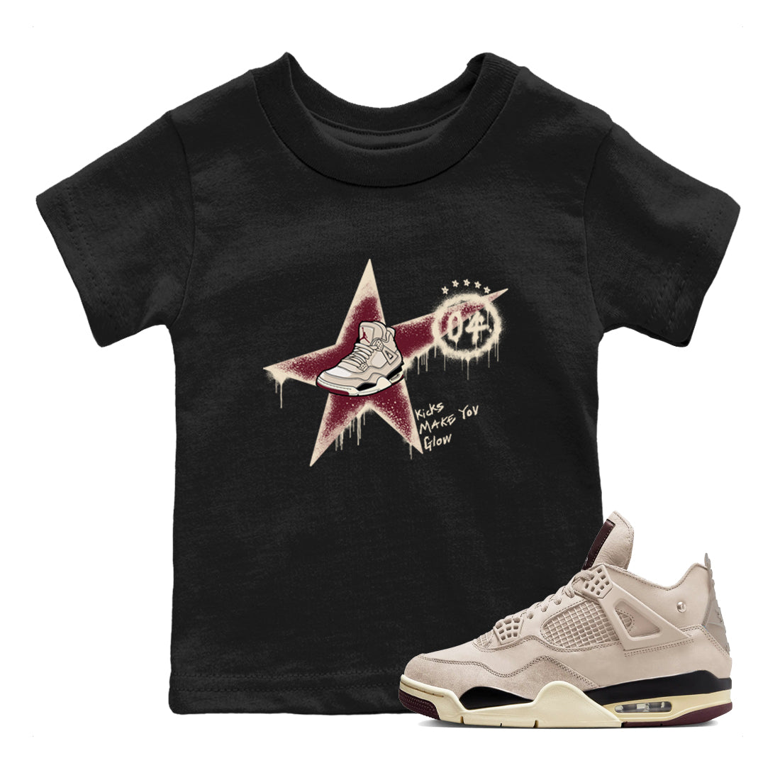 Kicks Make You Glow snkmatch Tees Kids - Air Jordan 4 A Ma Maniere x Fossil Stone