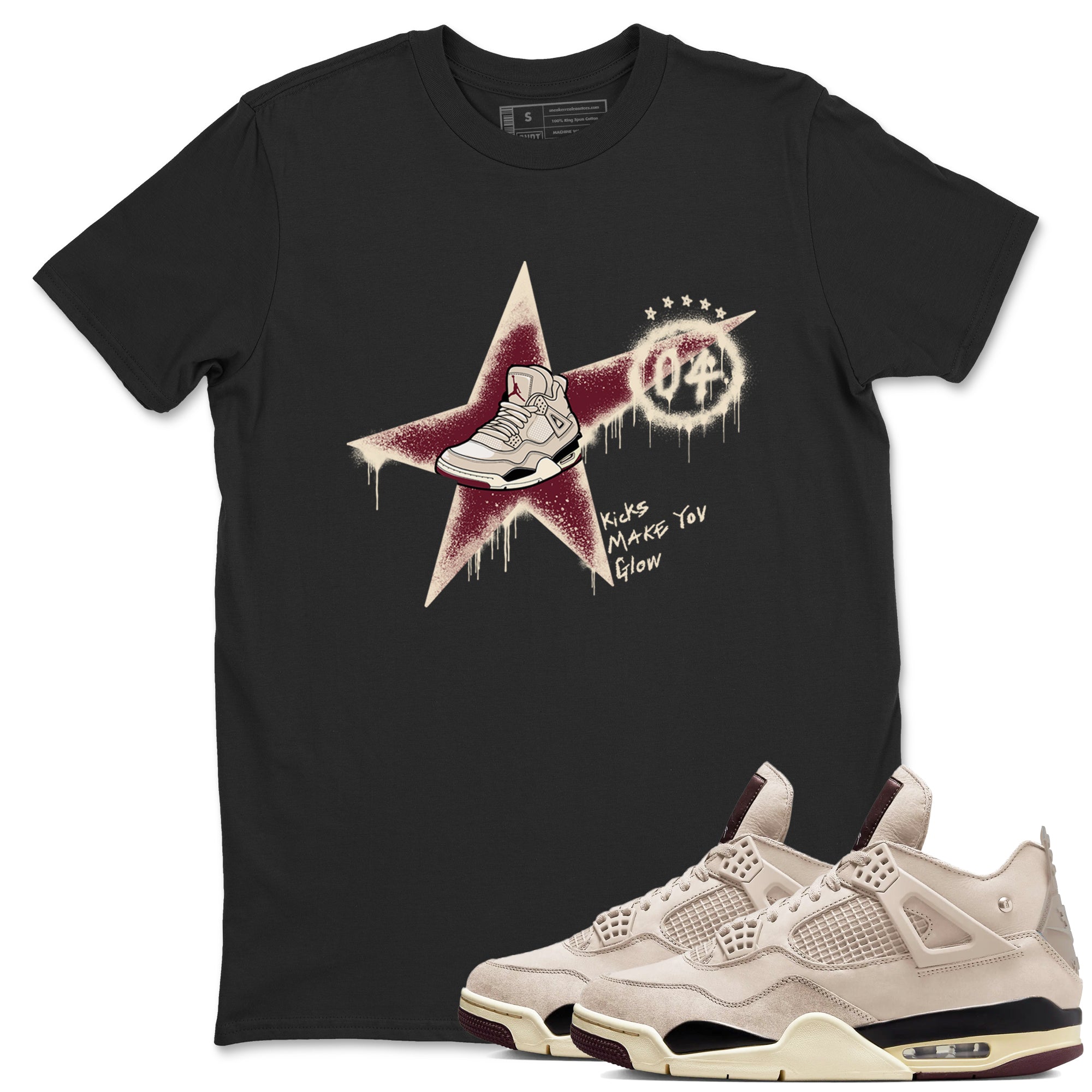 Kicks Make You Glow snkmatch Tees - Air Jordan 4 A Ma Maniere x Fossil Stone