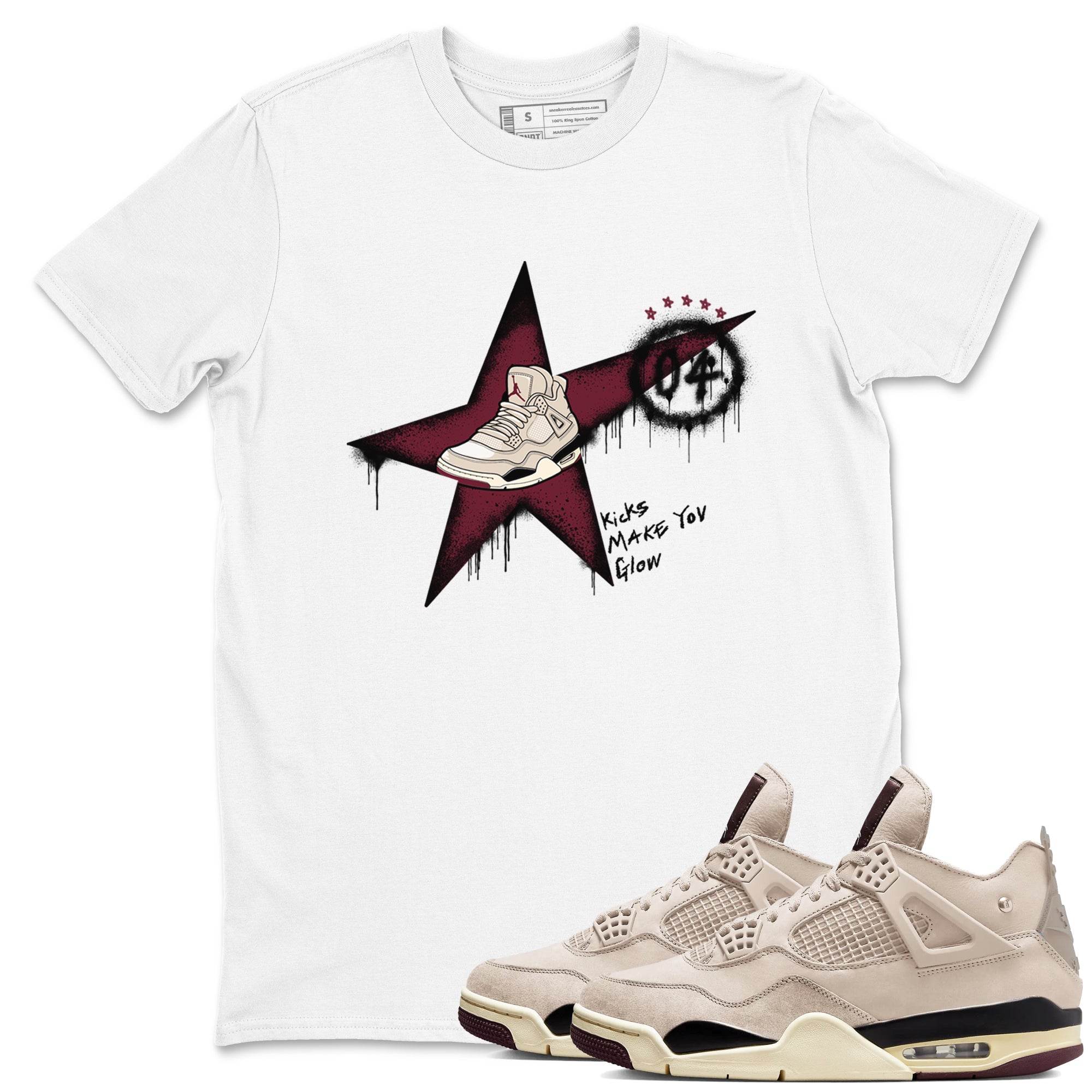 Kicks Make You Glow snkmatch Tees - Air Jordan 4 A Ma Maniere x Fossil Stone