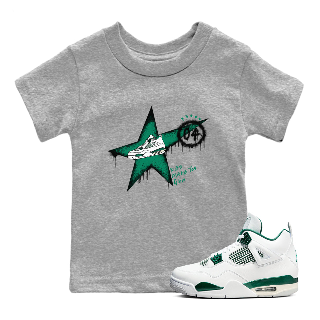 Kicks Make You Glow snkmatch Tees Kids - Air Jordan 4 Oxidized Green