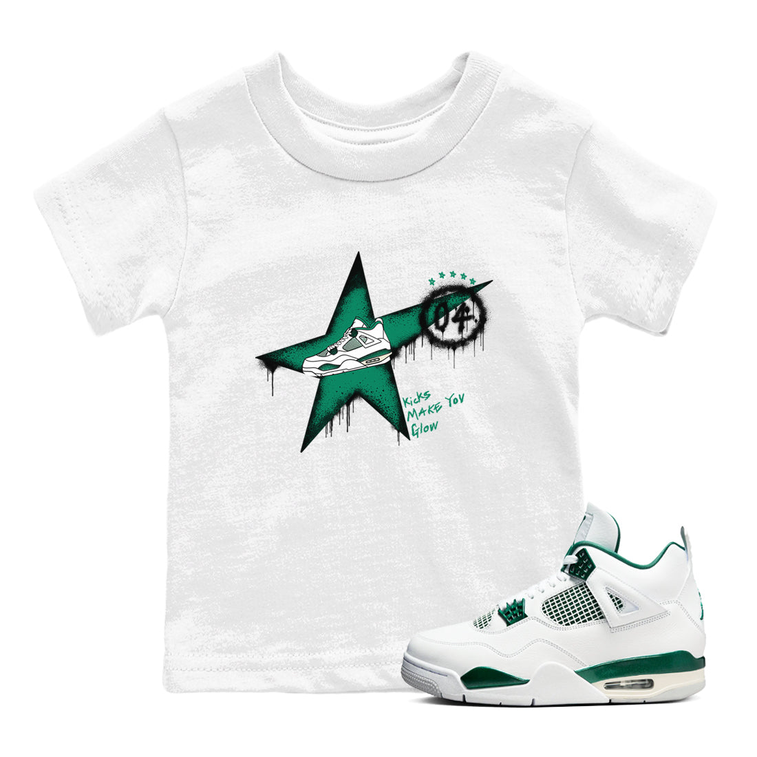 Kicks Make You Glow snkmatch Tees Kids - Air Jordan 4 Oxidized Green