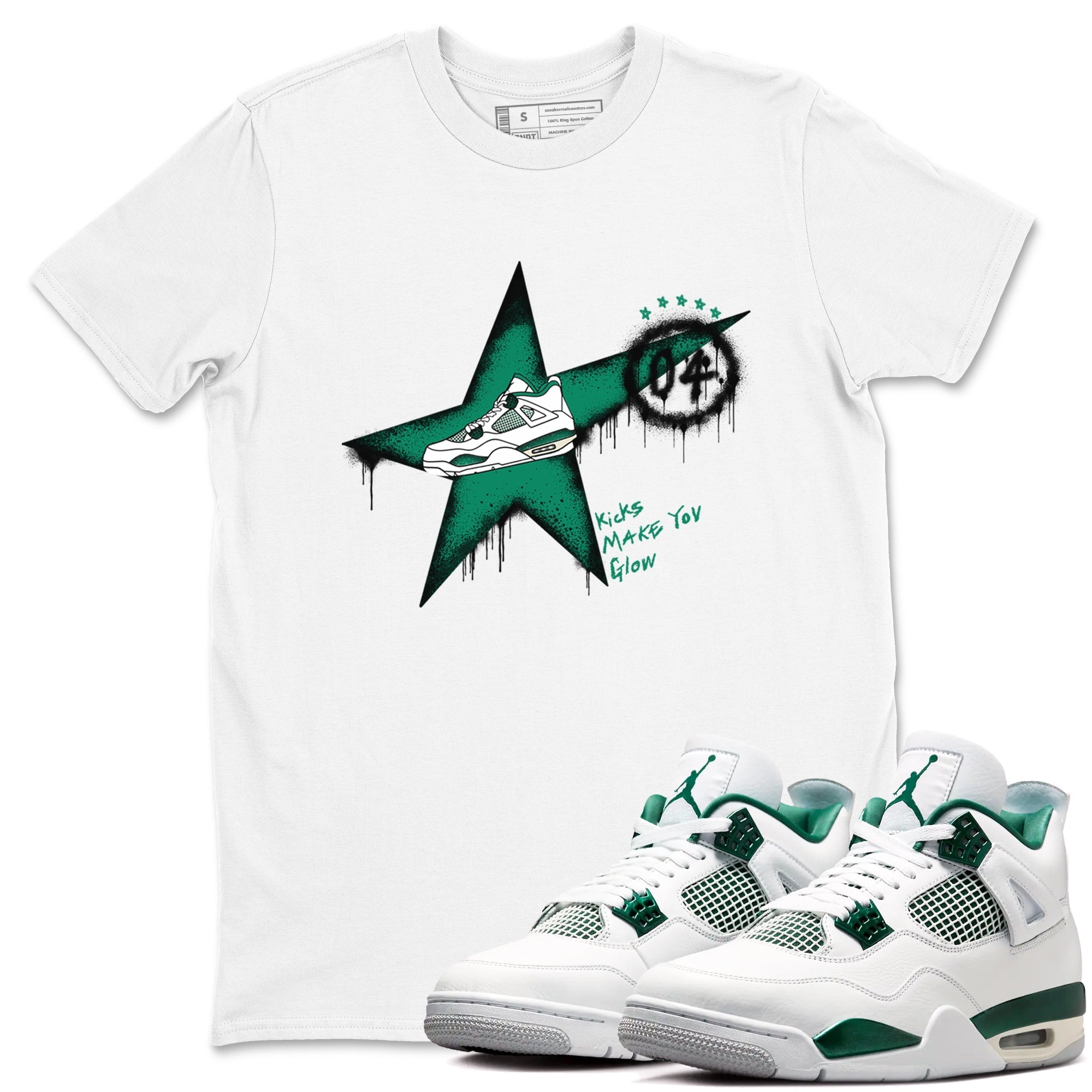 Kicks Make You Glow snkmatch Tees - Air Jordan 4 Oxidized Green