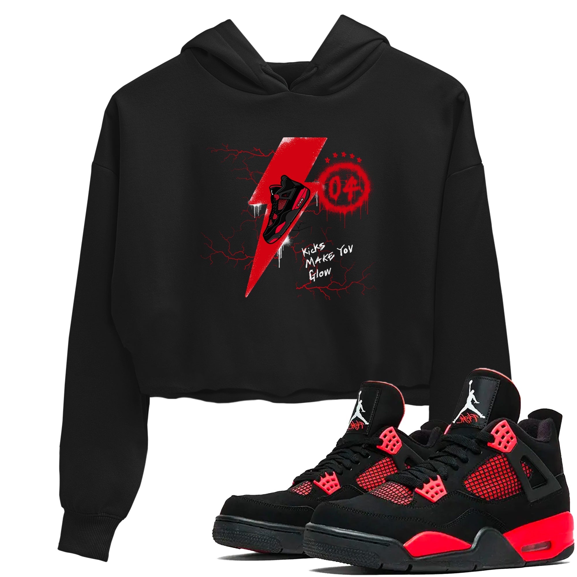 Kicks Make You Glow snkmatch Women's Top - Air Jordan 4 Red Thunder
