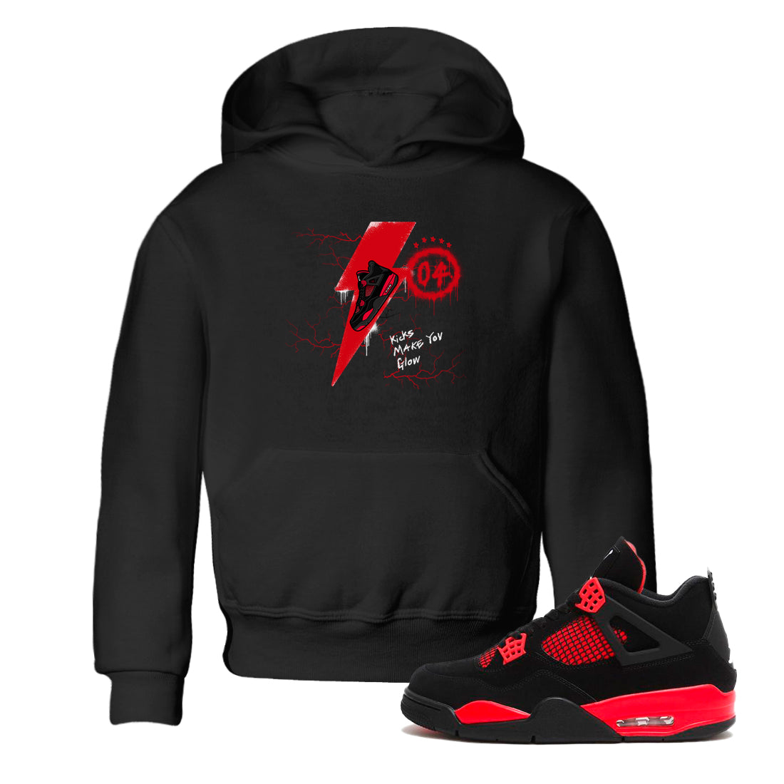 Kicks Make You Glow snkmatch Tees Kids - Air Jordan 4 Red Thunder