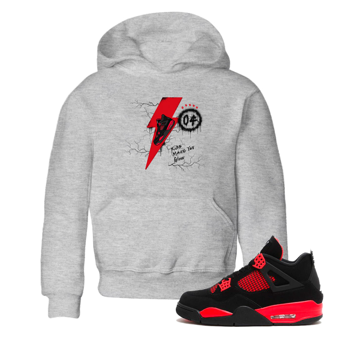 Kicks Make You Glow snkmatch Tees Kids - Air Jordan 4 Red Thunder