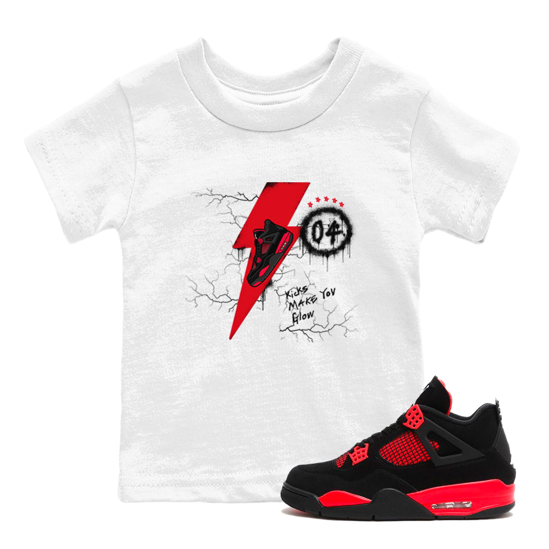Kicks Make You Glow snkmatch Tees Kids - Air Jordan 4 Red Thunder