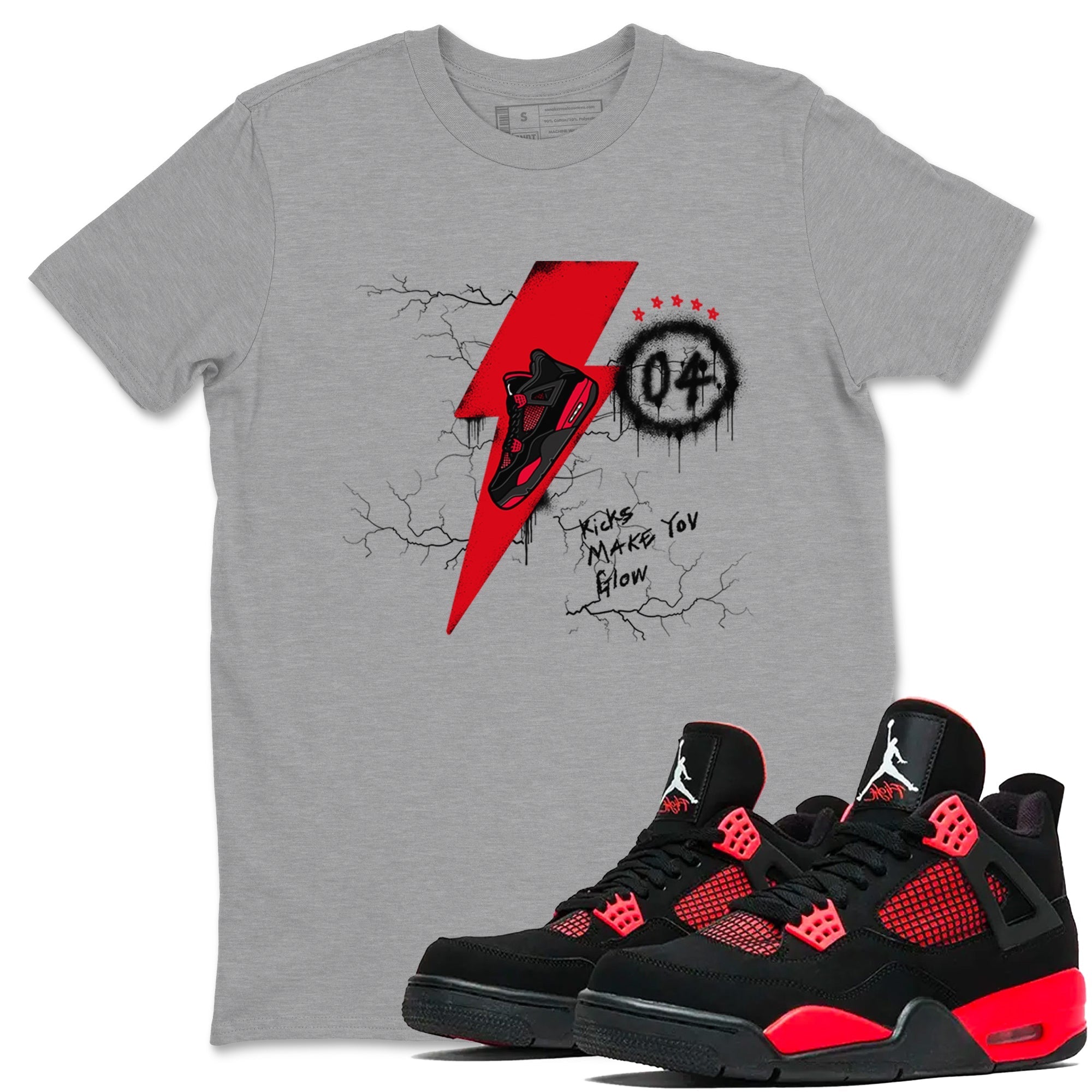 Kicks Make You Glow snkmatch Tees - Air Jordan 4 Red Thunder