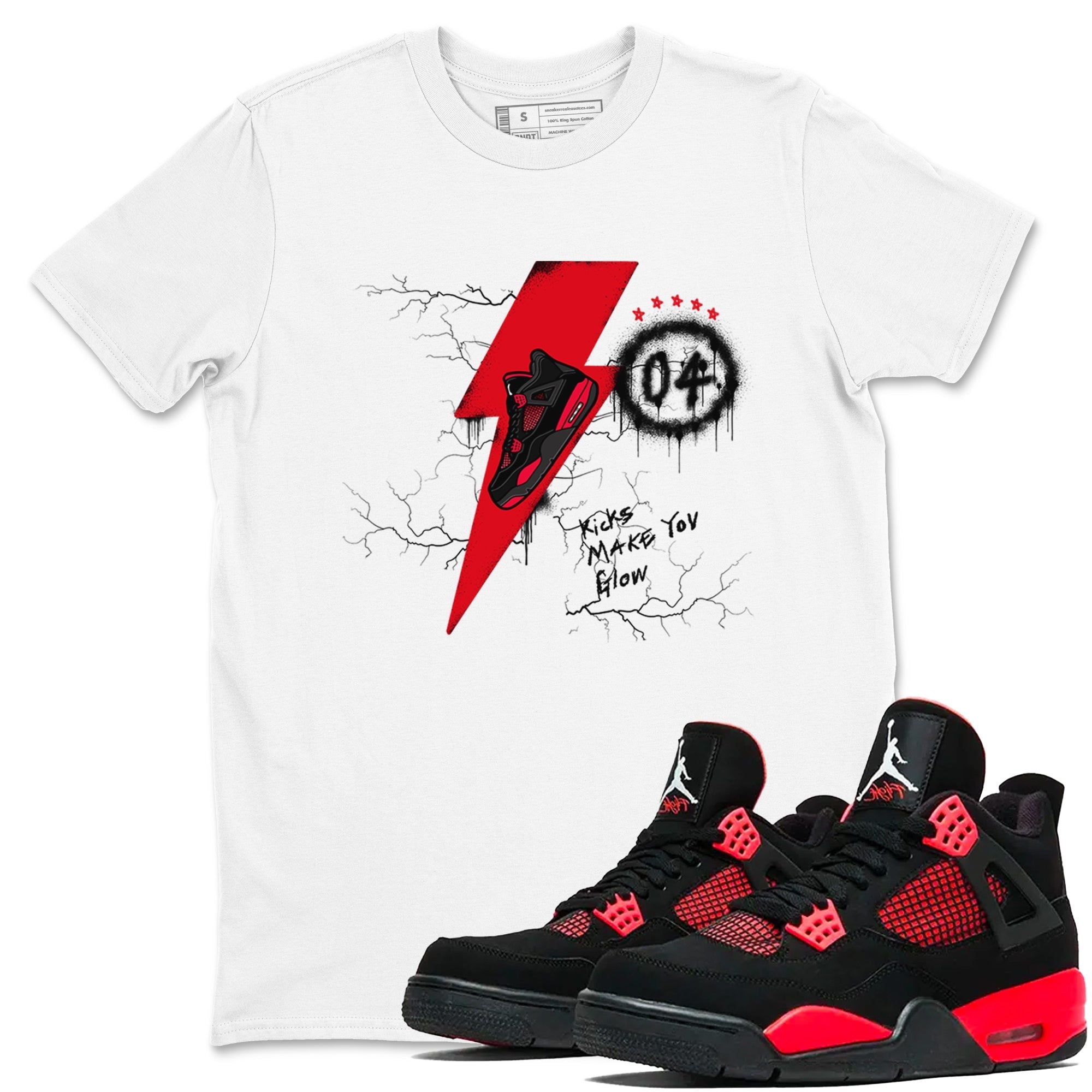 Kicks Make You Glow snkmatch Tees - Air Jordan 4 Red Thunder