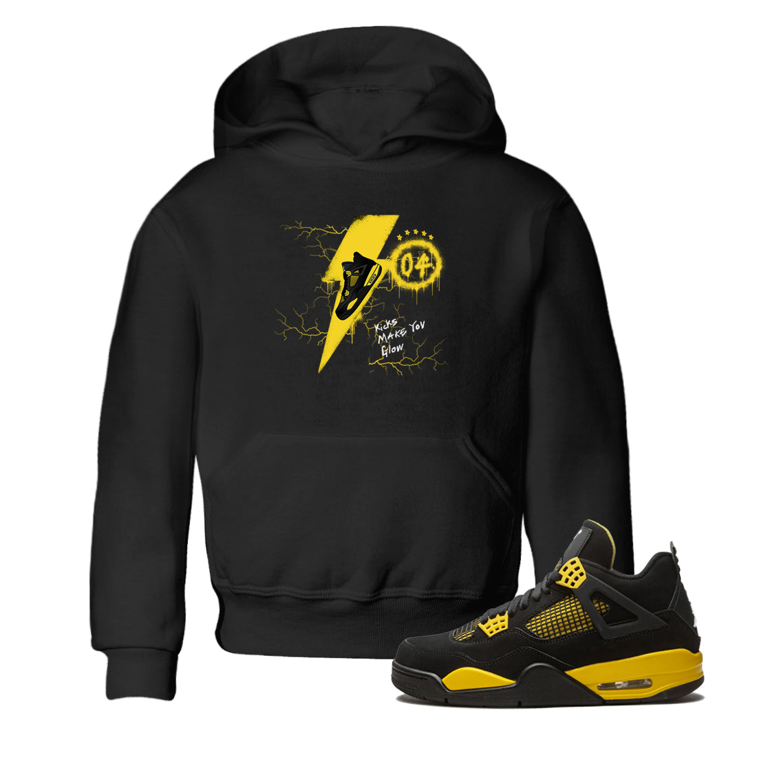 Kicks Make You Glow snkmatch Tees Kids - Air Jordan 4 Thunder