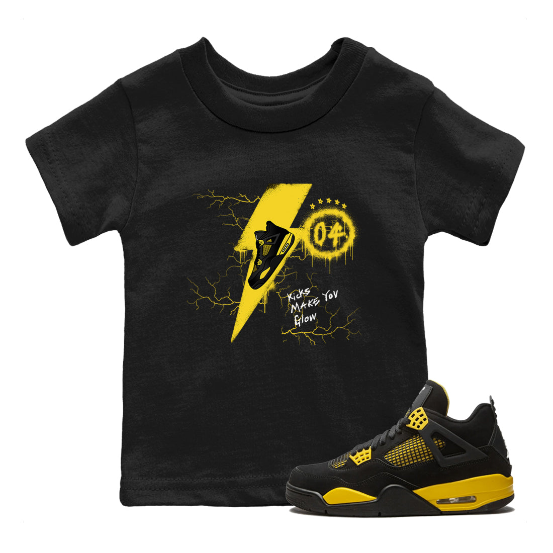 Kicks Make You Glow snkmatch Tees Kids - Air Jordan 4 Thunder