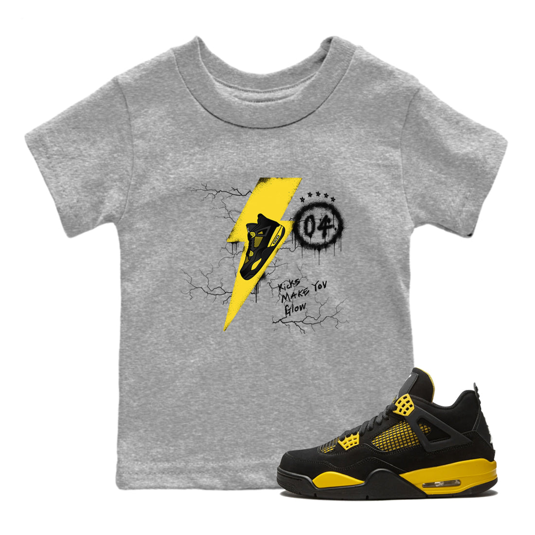 Kicks Make You Glow snkmatch Tees Kids - Air Jordan 4 Thunder