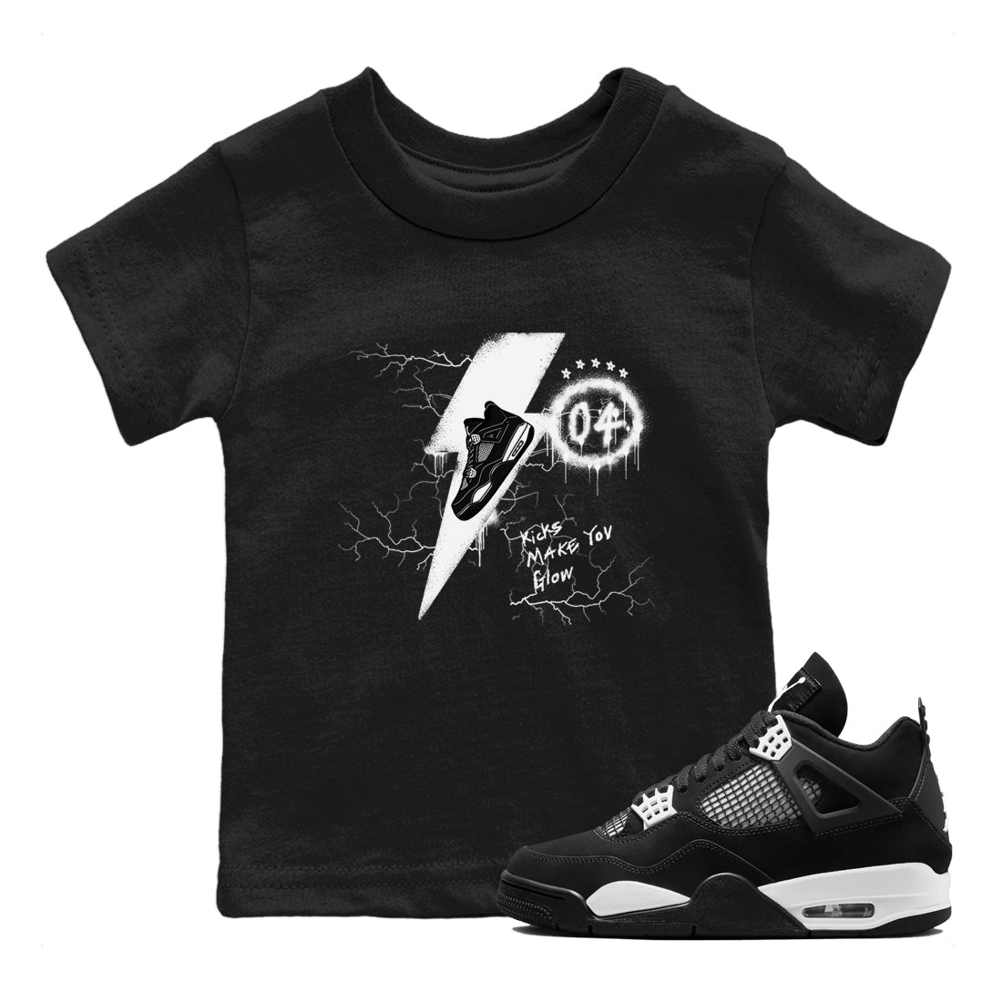 Kicks Make You Glow snkmatch Tees Kids - Air Jordan 4 White Thunder