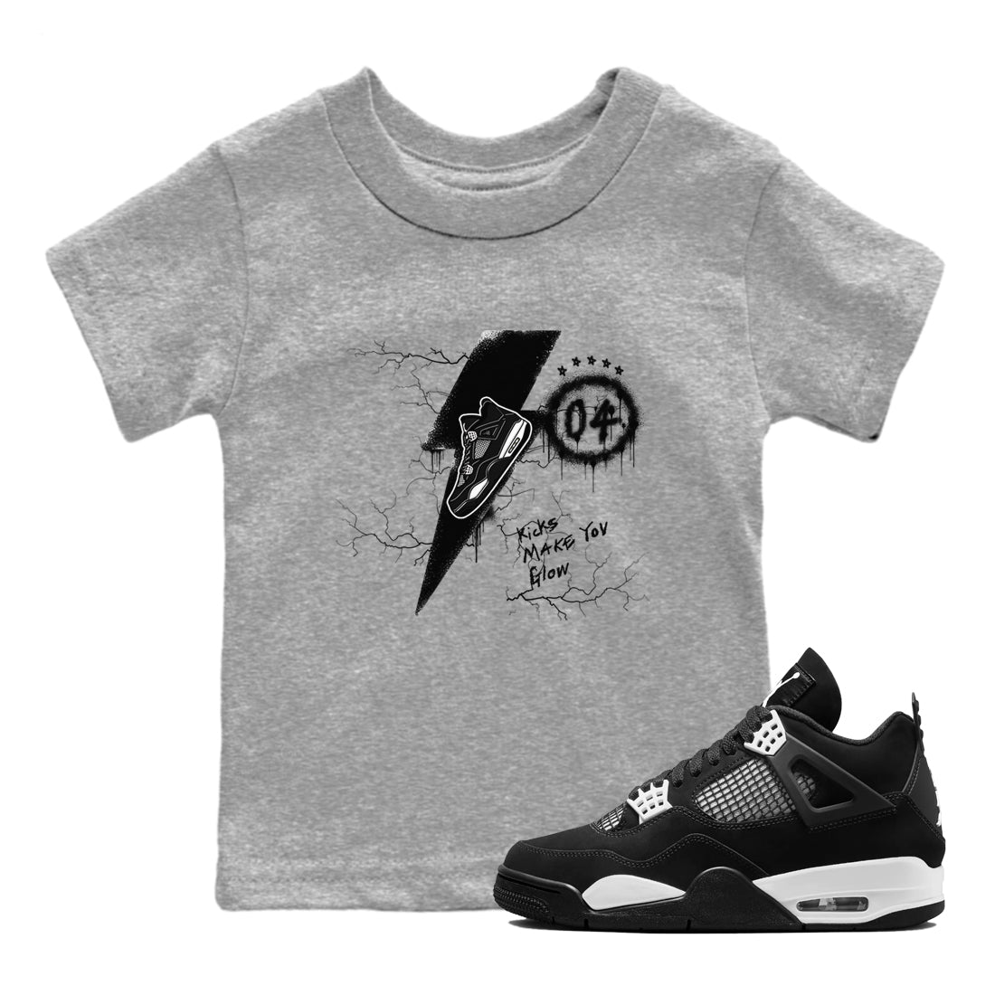 Kicks Make You Glow snkmatch Tees Kids - Air Jordan 4 White Thunder