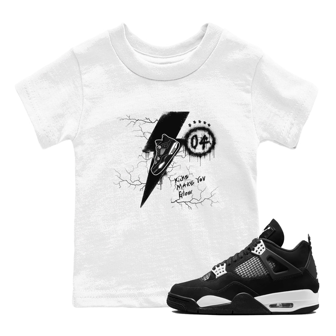 Kicks Make You Glow snkmatch Tees Kids - Air Jordan 4 White Thunder