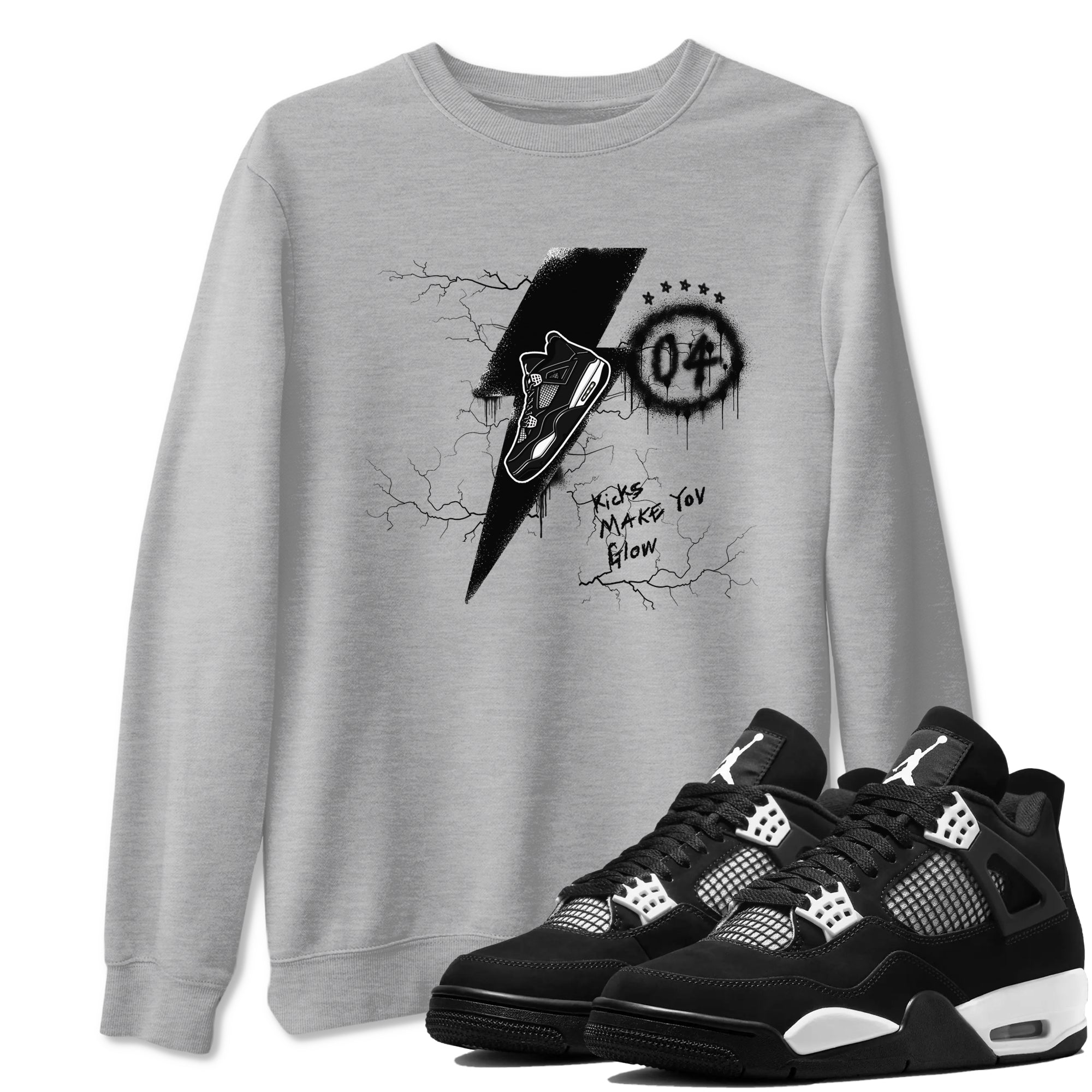 Kicks Make You Glow snkmatch Tees - Air Jordan 4 White Thunder