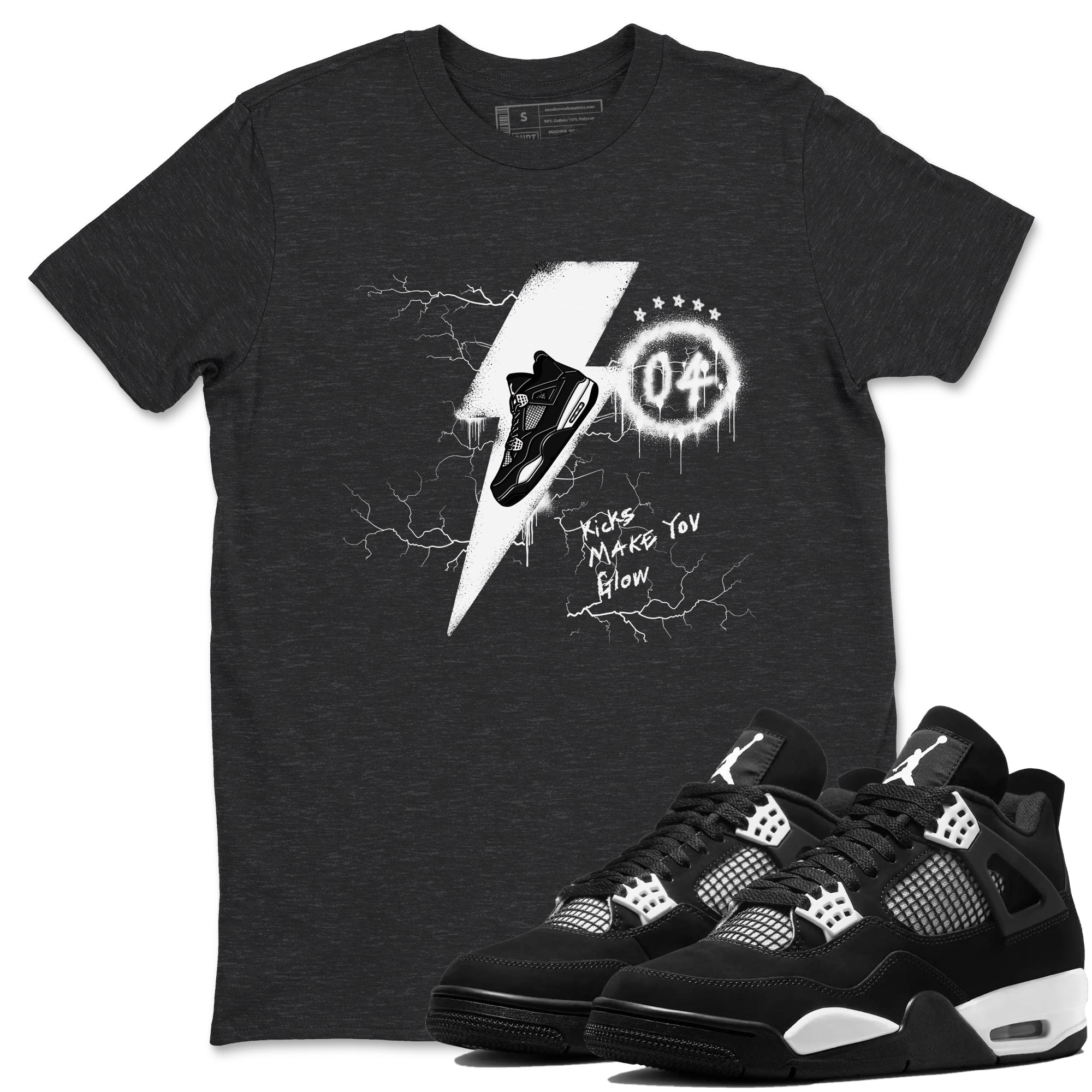 Kicks Make You Glow snkmatch Tees - Air Jordan 4 White Thunder
