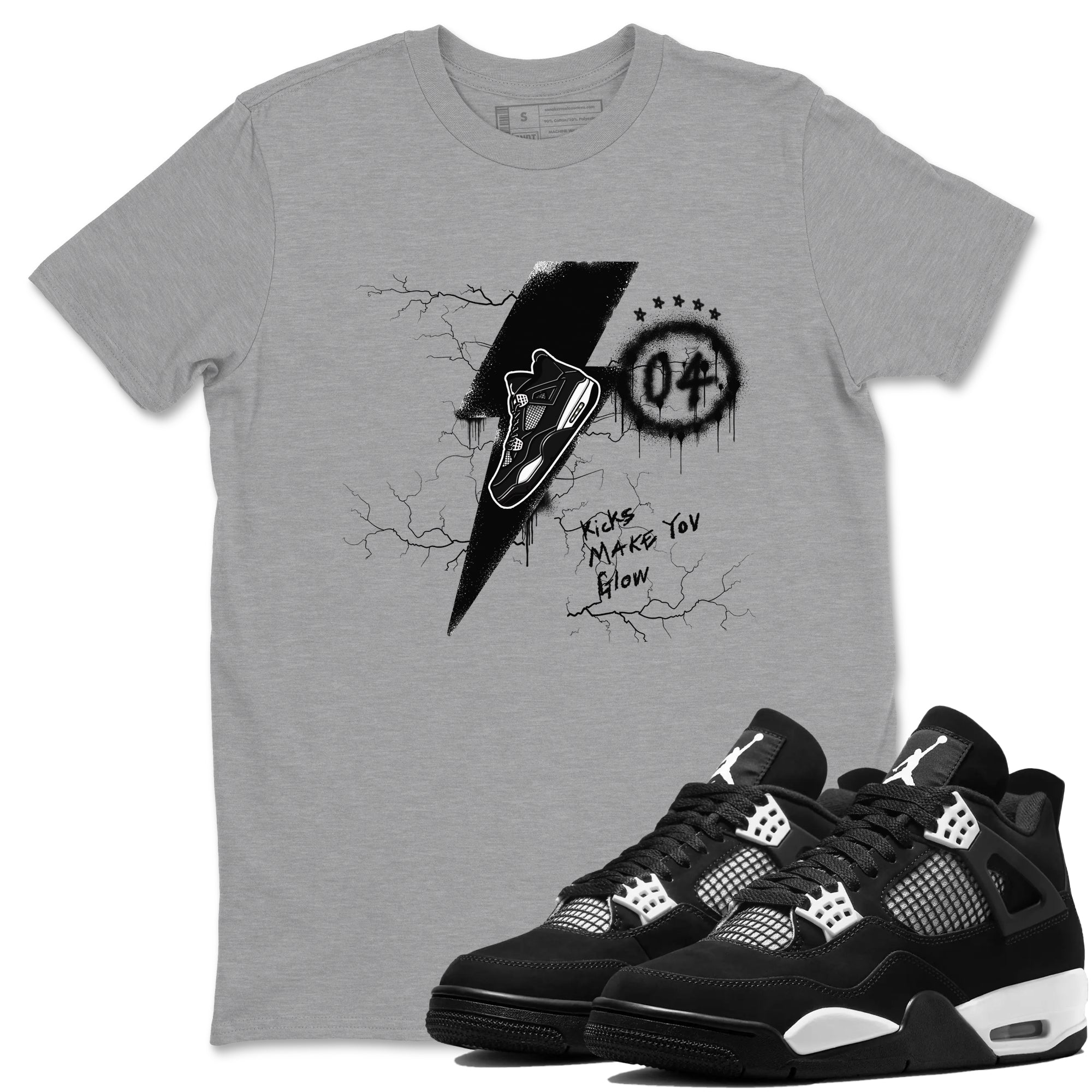 Kicks Make You Glow snkmatch Tees - Air Jordan 4 White Thunder