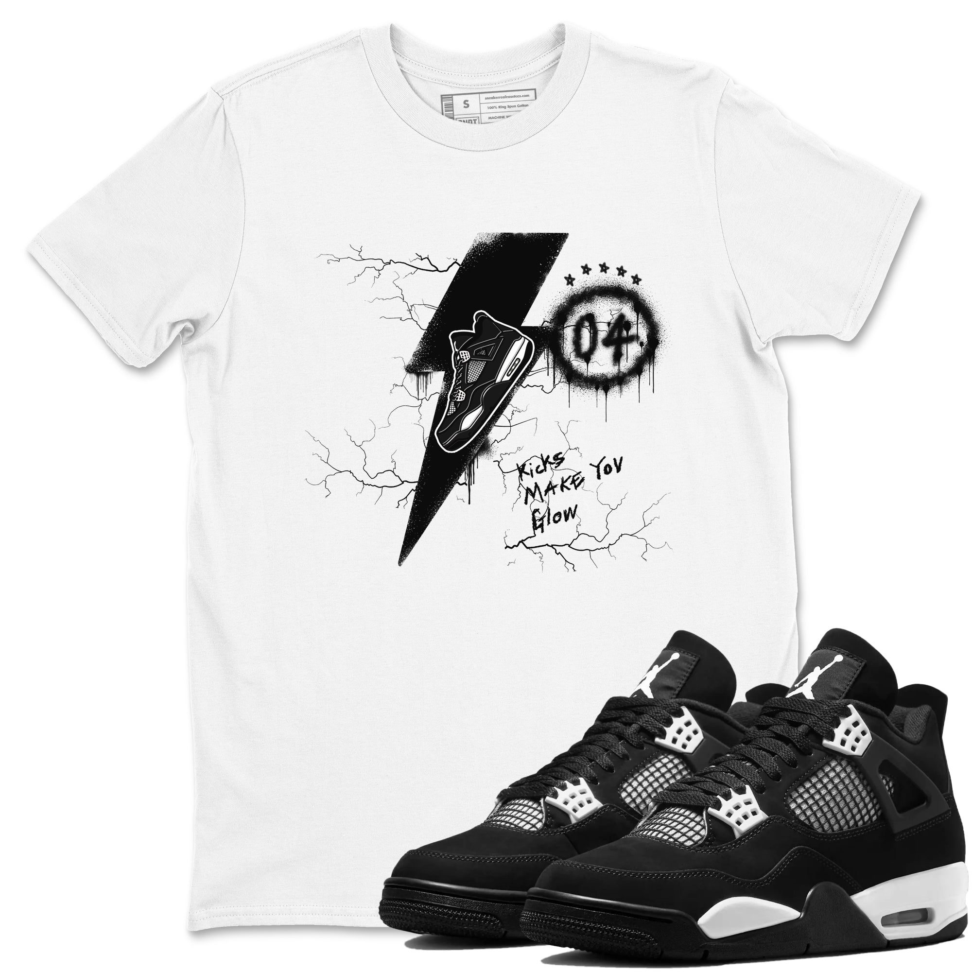 Kicks Make You Glow snkmatch Tees - Air Jordan 4 White Thunder