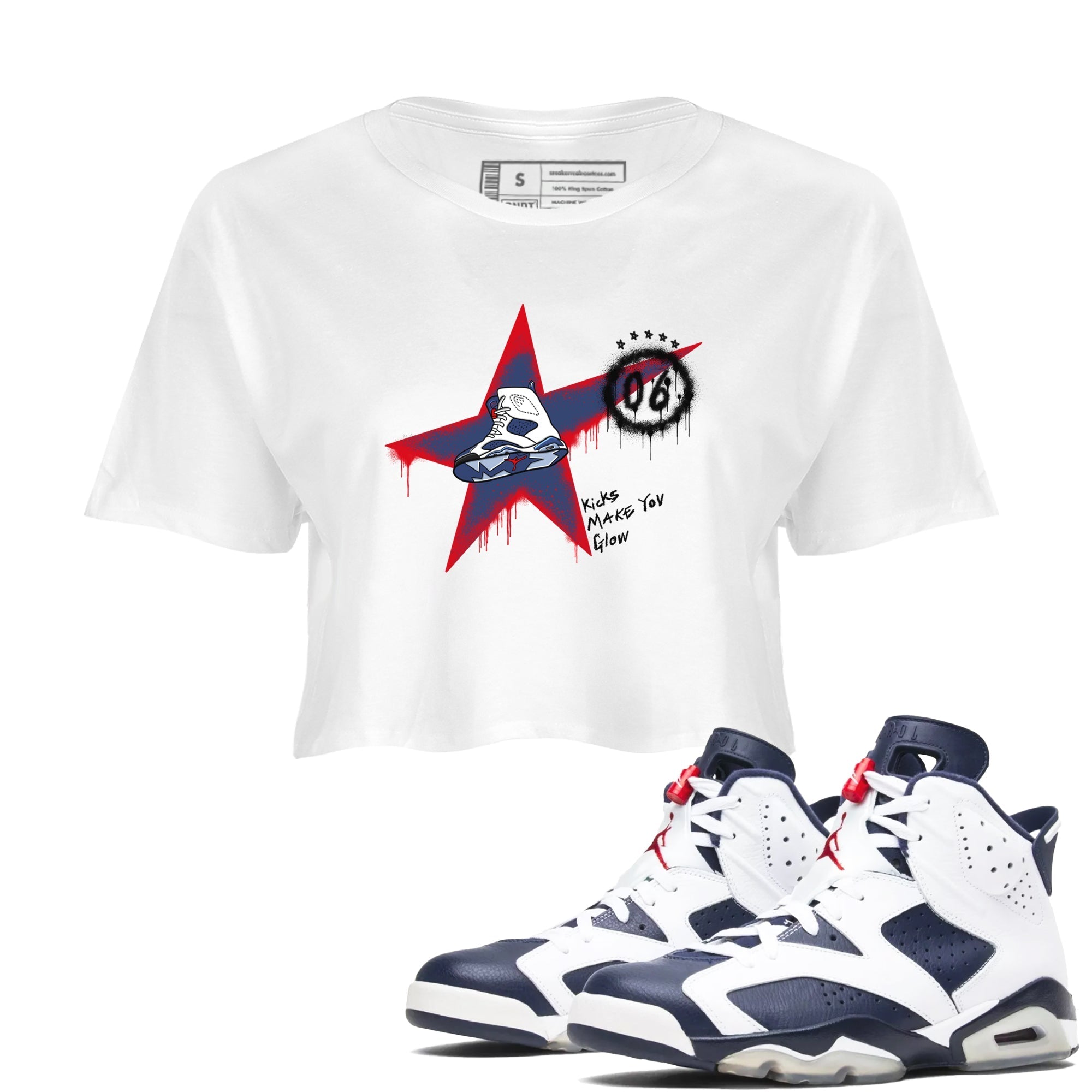 Kicks Make You Glow snkmatch Women's Top - Air Jordan 6 White And Midnight Navy