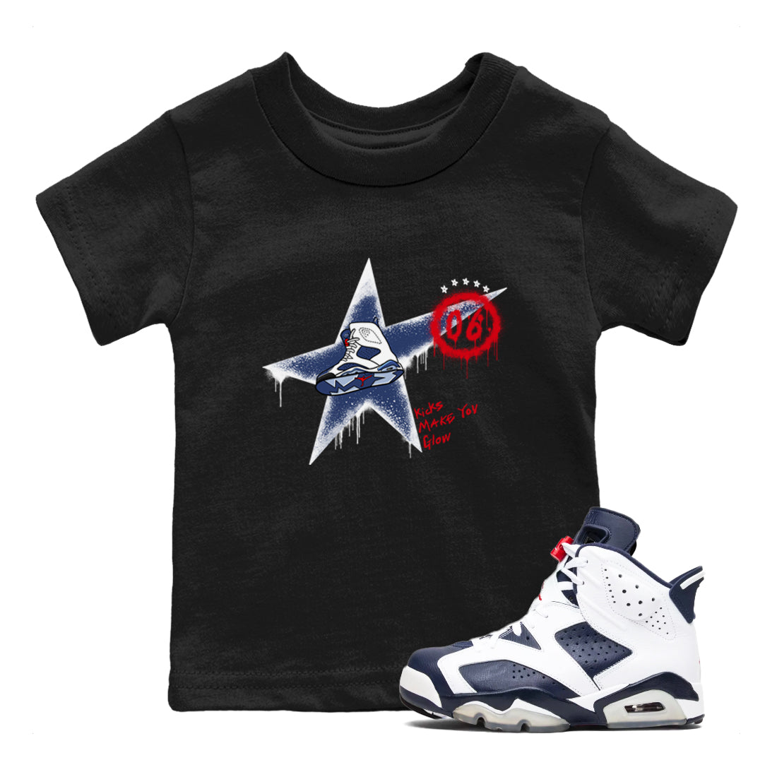 Kicks Make You Glow snkmatch Tees Kids - Air Jordan 6 White And Midnight Navy
