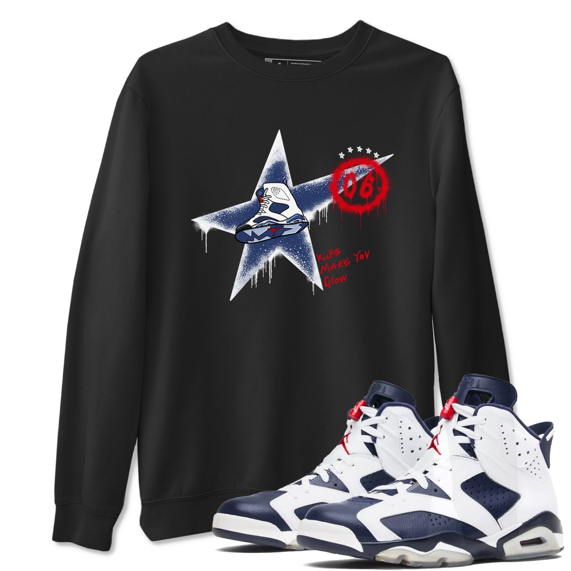 Kicks Make You Glow snkmatch Tees - Air Jordan 6 White And Midnight Navy