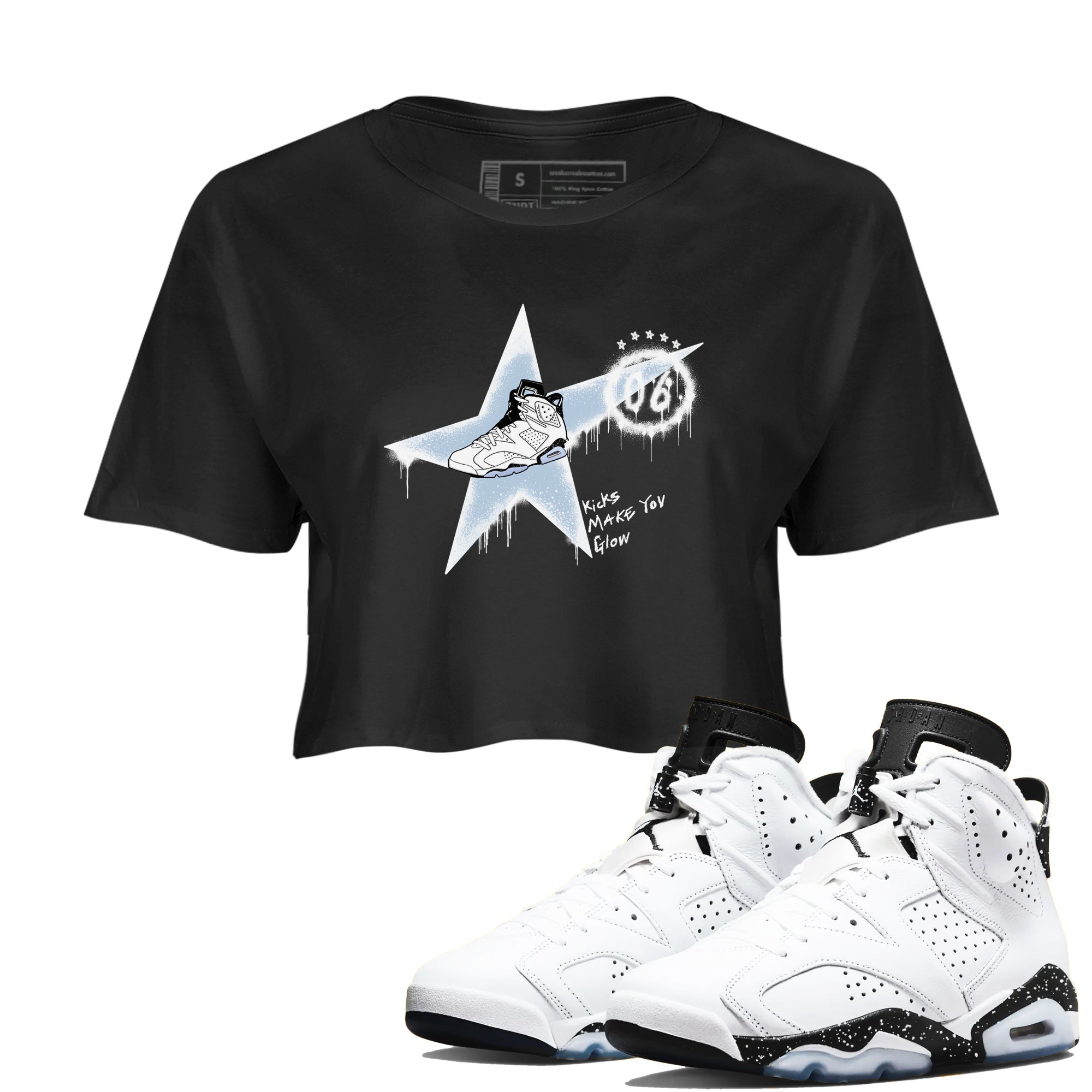 Kicks Make You Glow snkmatch Women's Top - Air Jordan 6 White Black