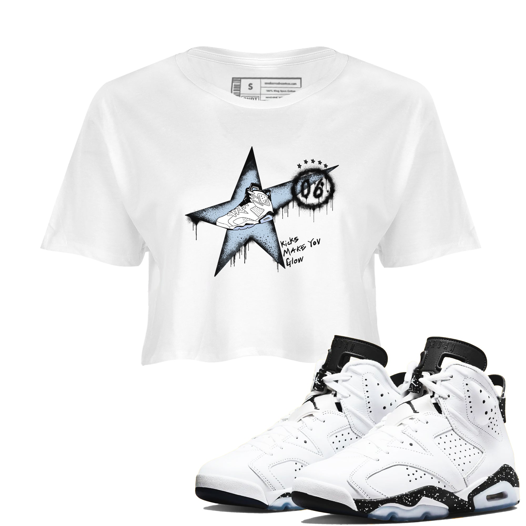 Kicks Make You Glow snkmatch Women's Top - Air Jordan 6 White Black