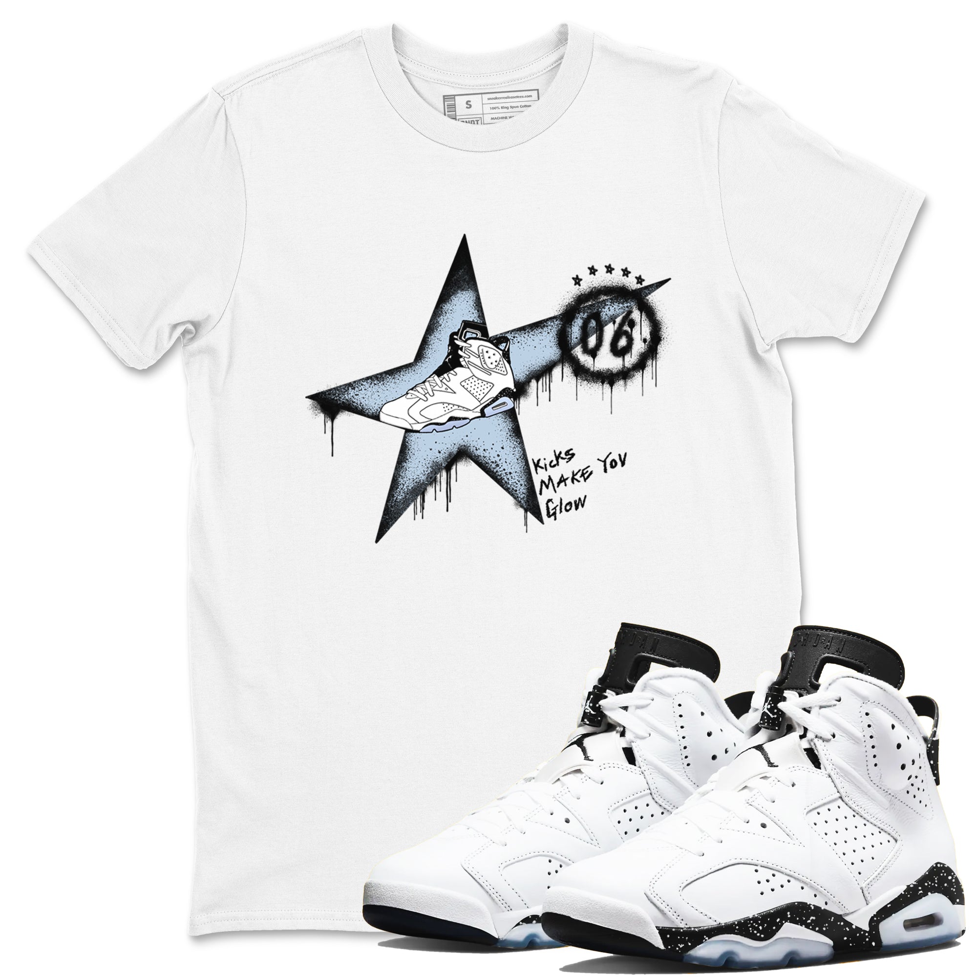 Kicks Make You Glow snkmatch Tees - Air Jordan 6 White Black