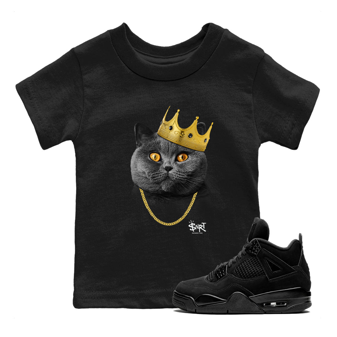 King Black Cat snkmatch Tees Kids - Air Jordan 4 Black Cat