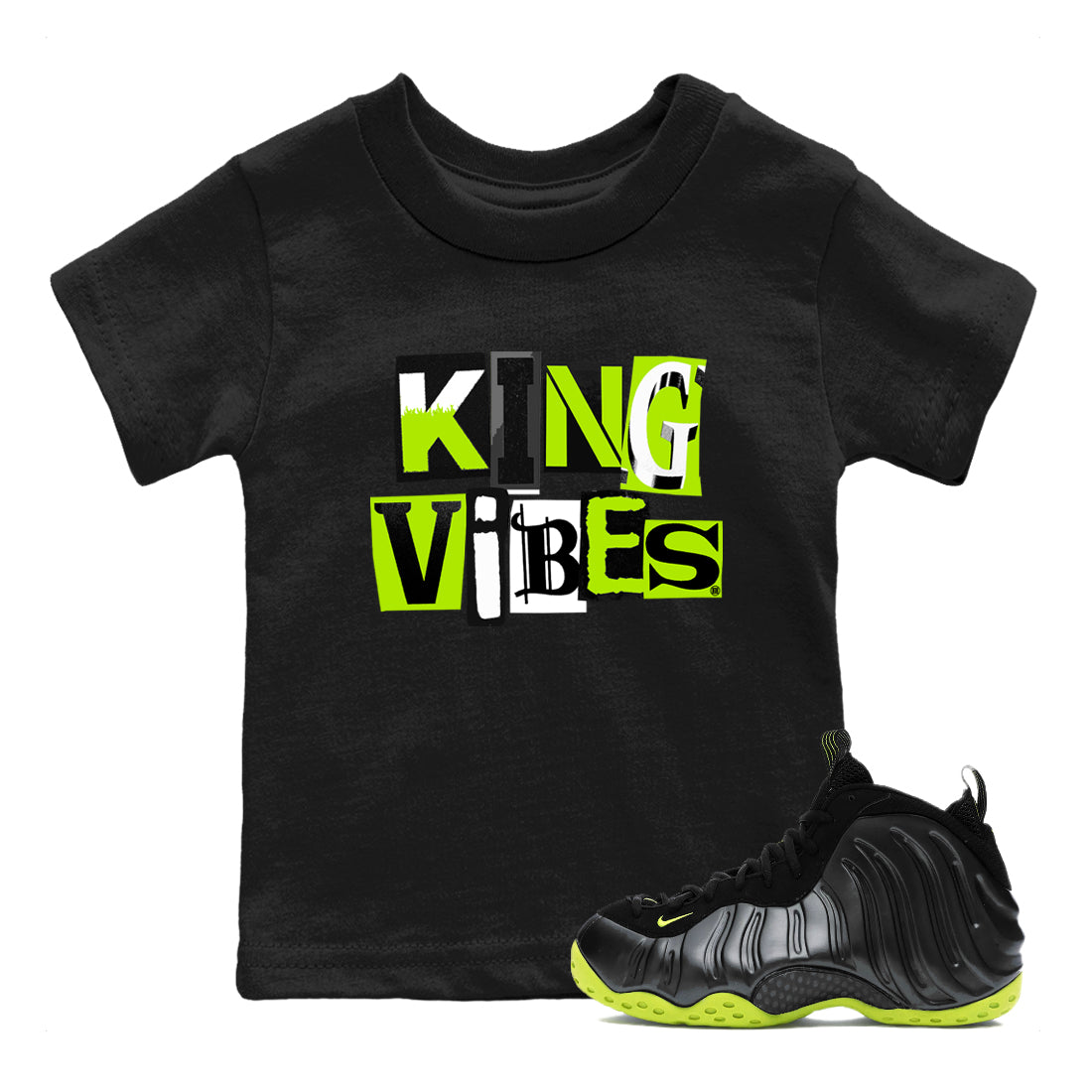 King Vibes snkmatch Tees Kids - Air Foamposite One Black Volt