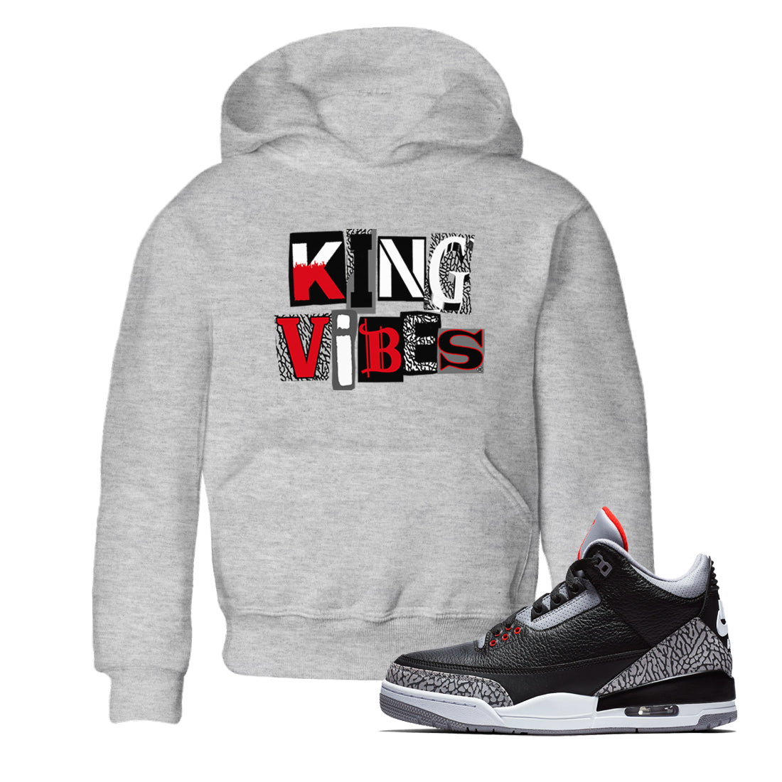 King Vibes snkmatch Tees Kids - Air Jordan 3 Black Cement