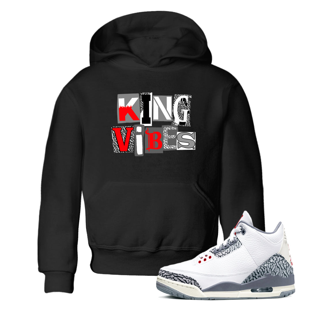 King Vibes snkmatch Tees Kids - Air Jordan 3 Cement Grey